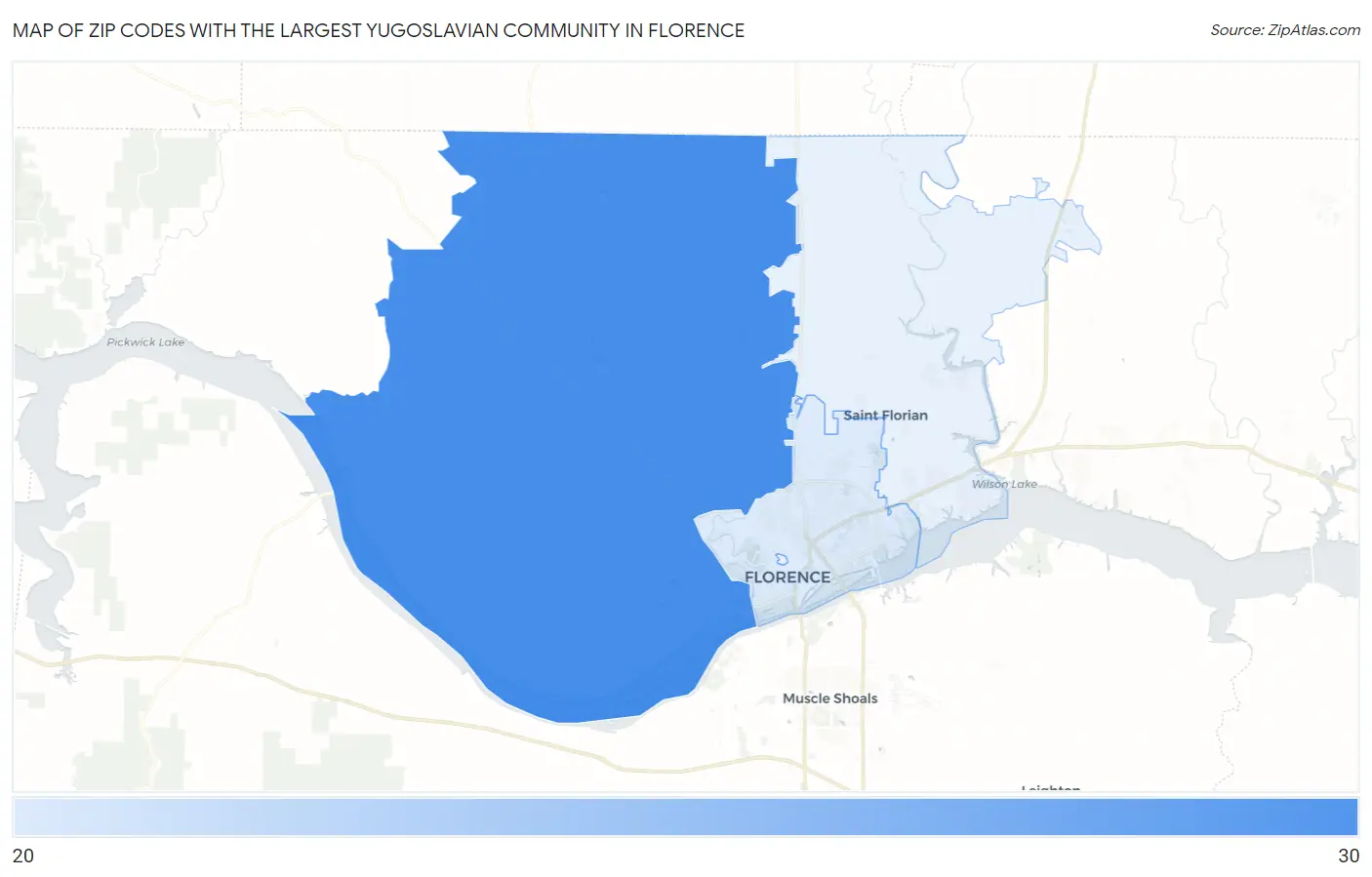 Zip Codes with the Largest Yugoslavian Community in Florence Map