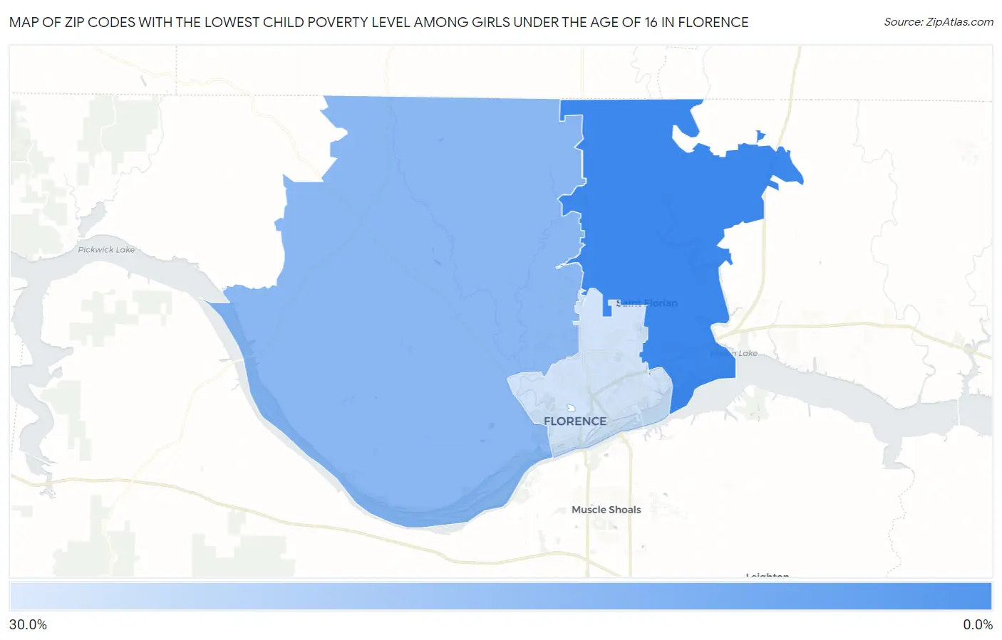 Zip Codes with the Lowest Child Poverty Level Among Girls Under the Age of 16 in Florence Map