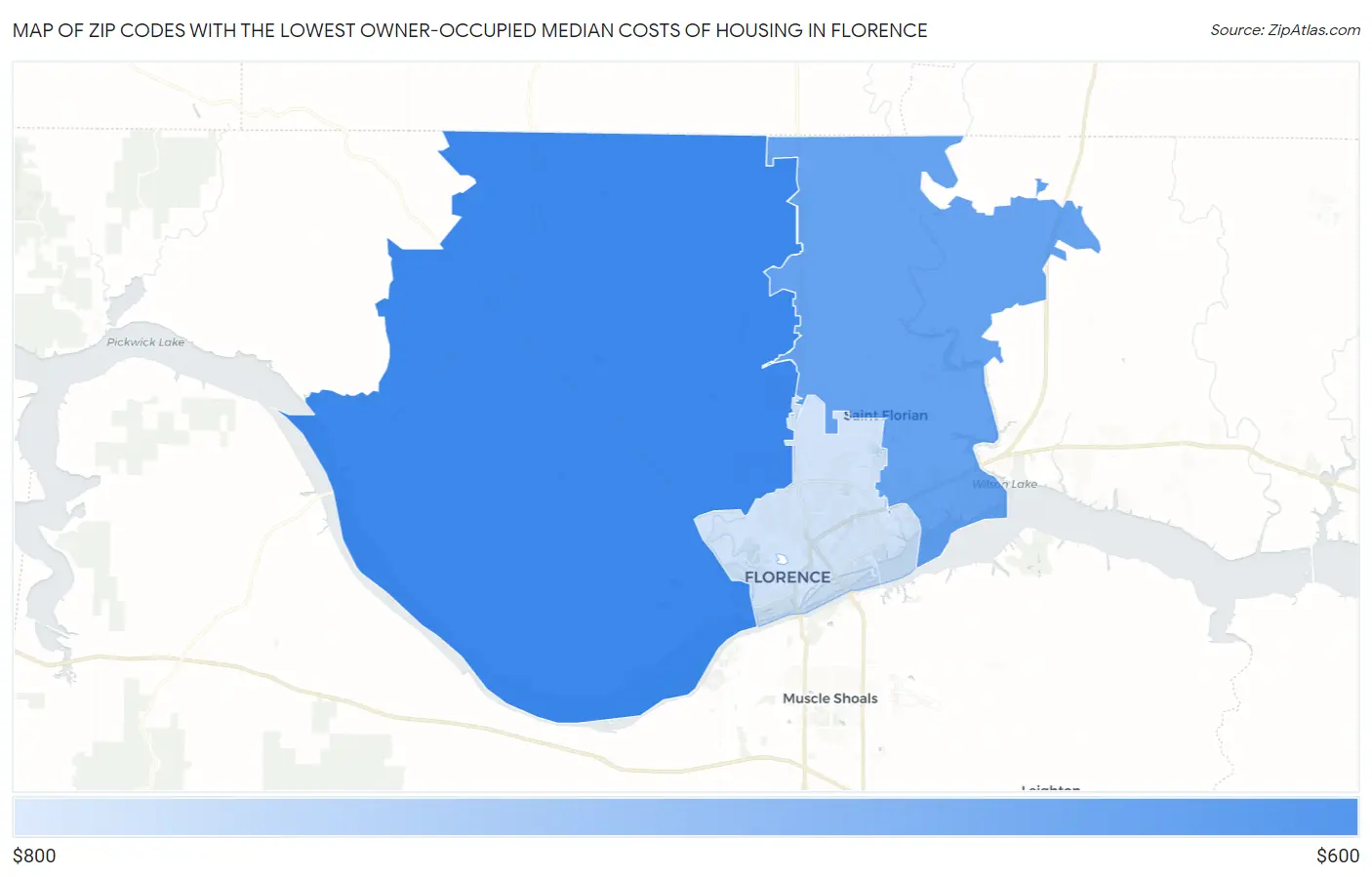 Zip Codes with the Lowest Owner-Occupied Median Costs of Housing in Florence Map
