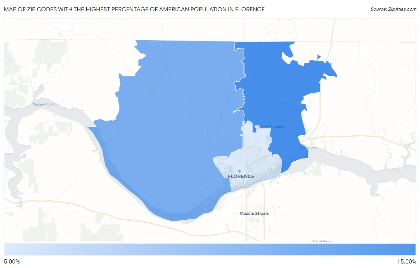 Zip Codes with the Highest Percentage of American Population in Florence Map
