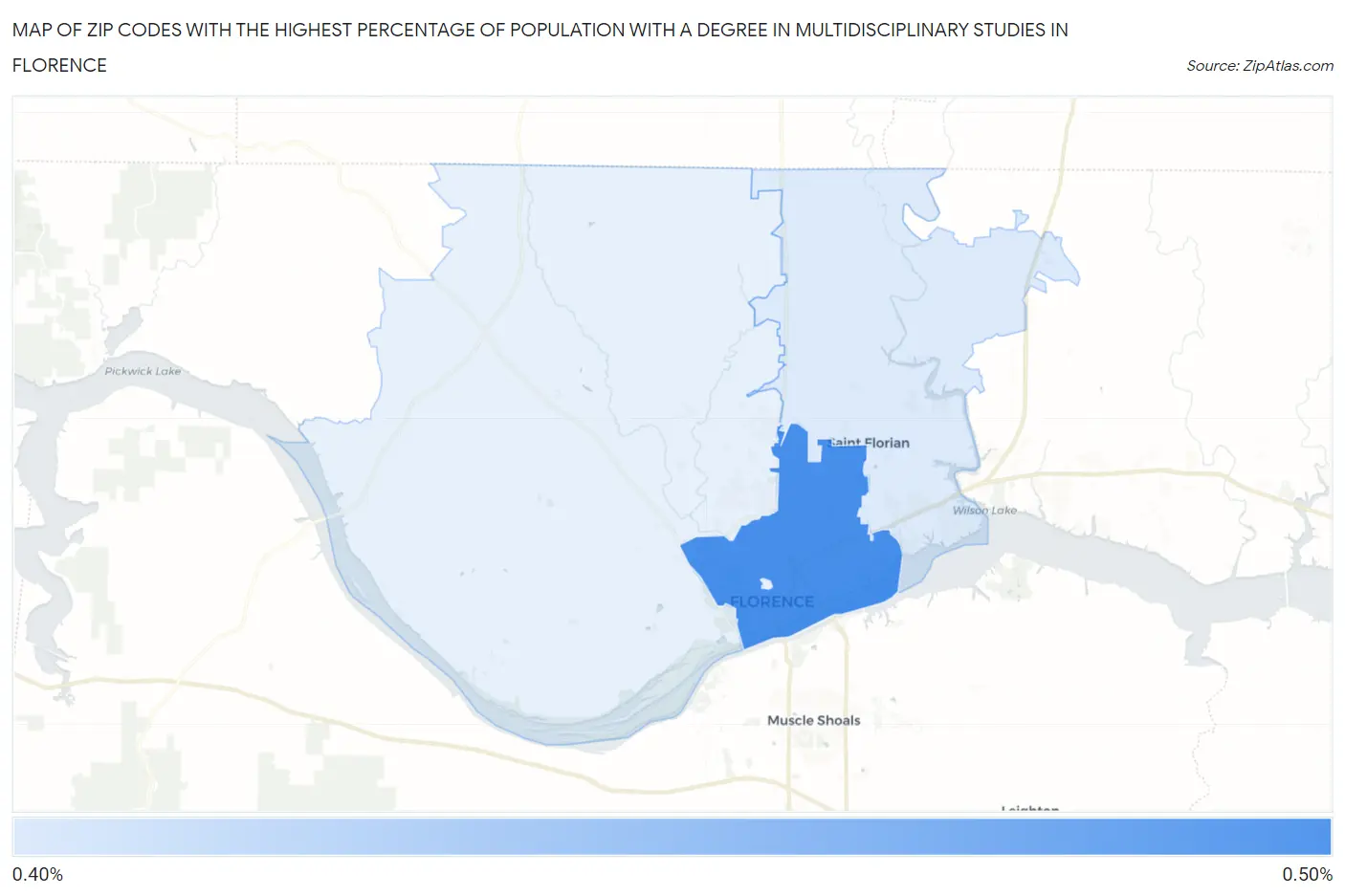 Zip Codes with the Highest Percentage of Population with a Degree in Multidisciplinary Studies in Florence Map
