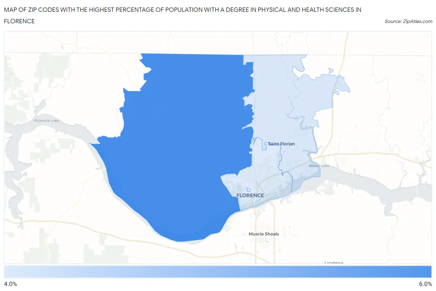Zip Codes with the Highest Percentage of Population with a Degree in Physical and Health Sciences in Florence Map