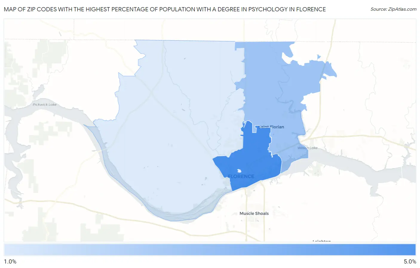Zip Codes with the Highest Percentage of Population with a Degree in Psychology in Florence Map