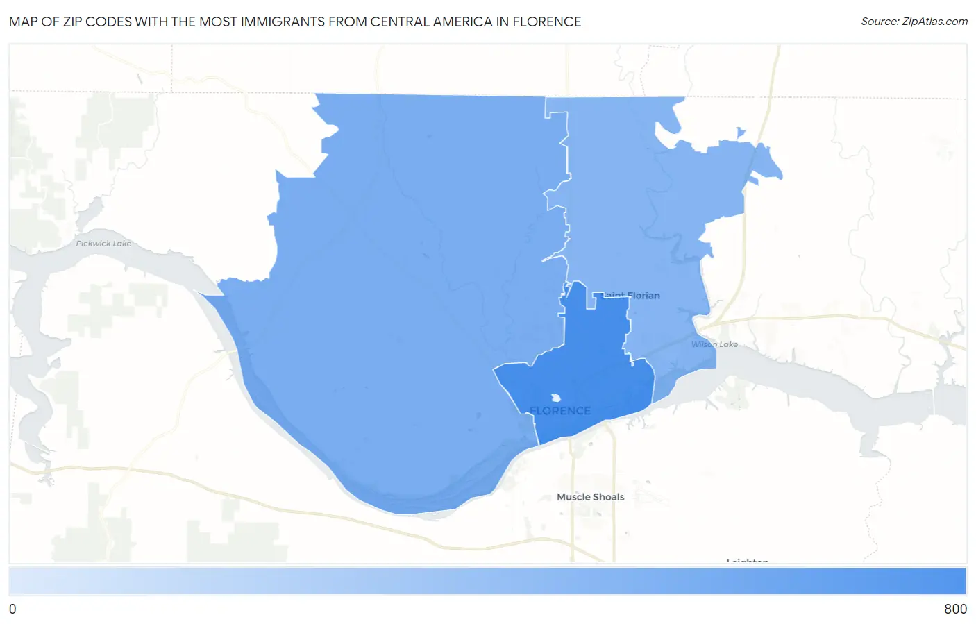 Zip Codes with the Most Immigrants from Central America in Florence Map