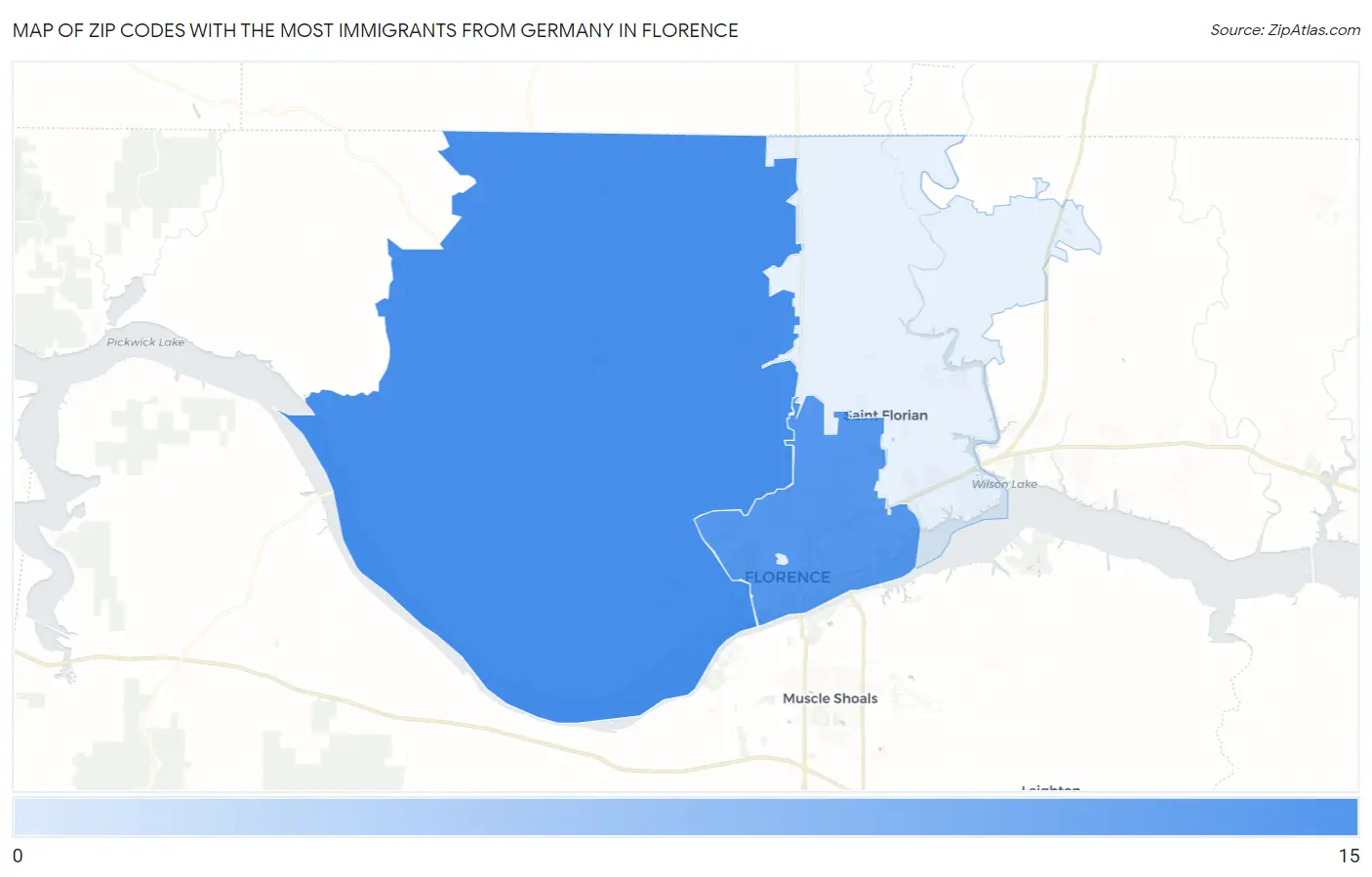 Zip Codes with the Most Immigrants from Germany in Florence Map
