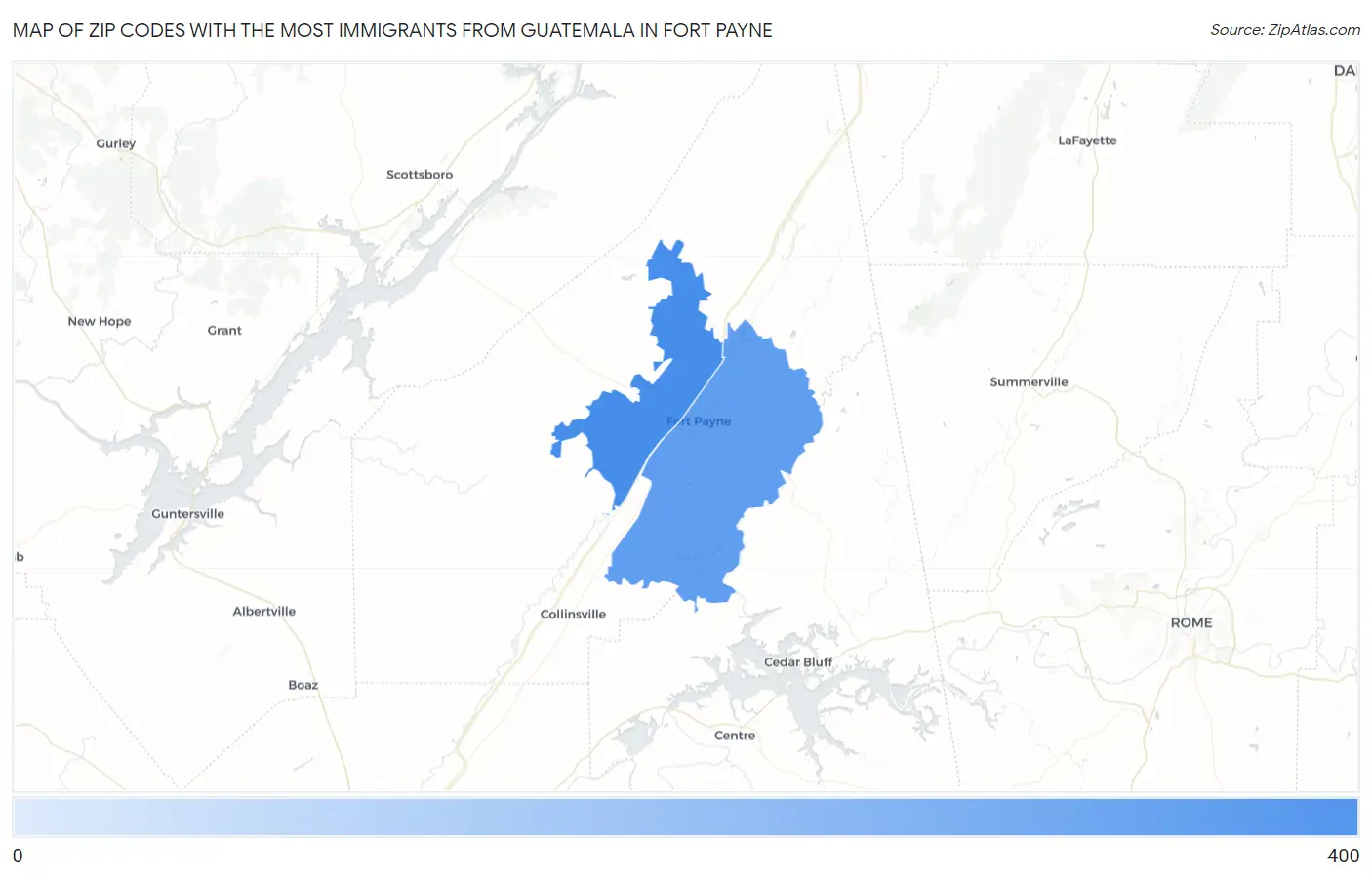 Zip Codes with the Most Immigrants from Guatemala in Fort Payne Map
