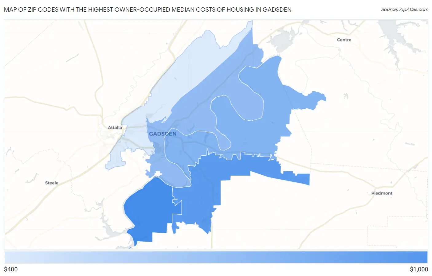 Zip Codes with the Highest Owner-Occupied Median Costs of Housing in Gadsden Map