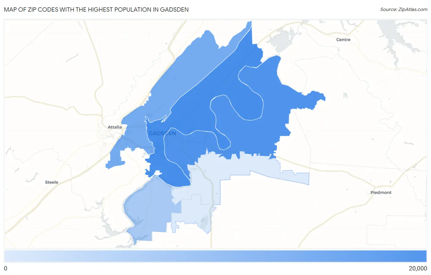 Zip Codes with the Highest Population in Gadsden Map