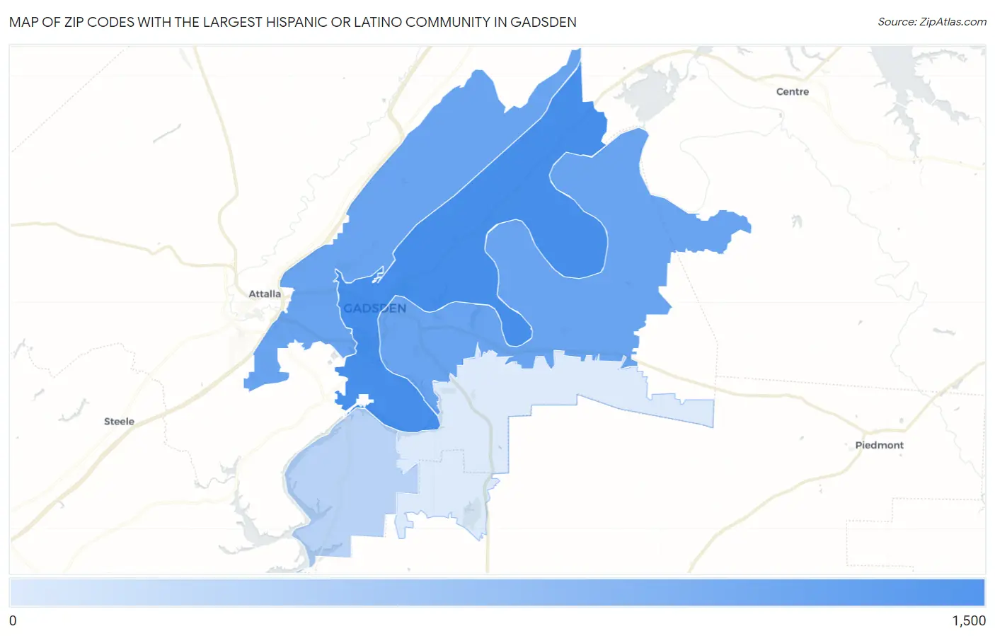 Zip Codes with the Largest Hispanic or Latino Community in Gadsden Map