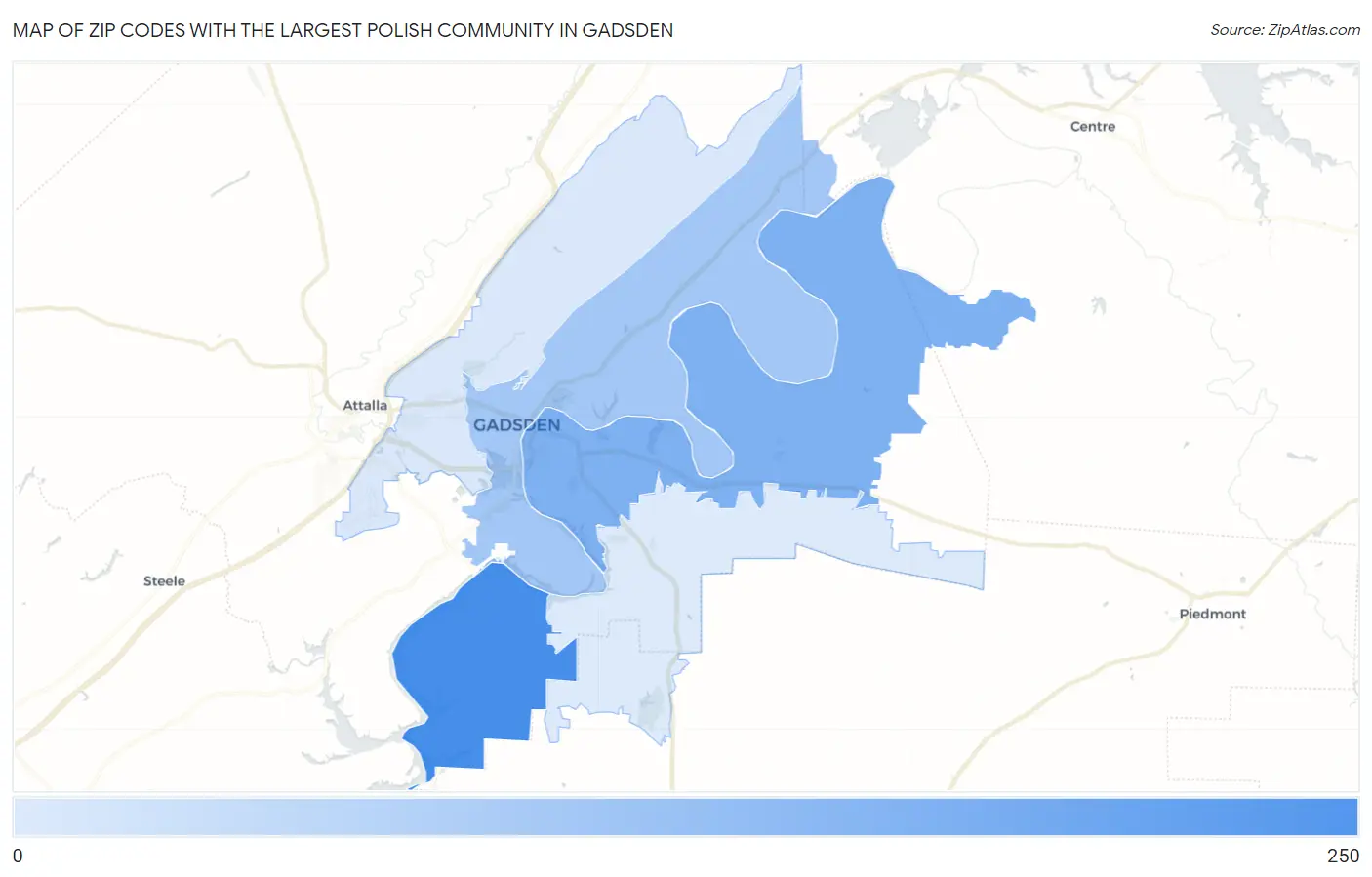 Zip Codes with the Largest Polish Community in Gadsden Map
