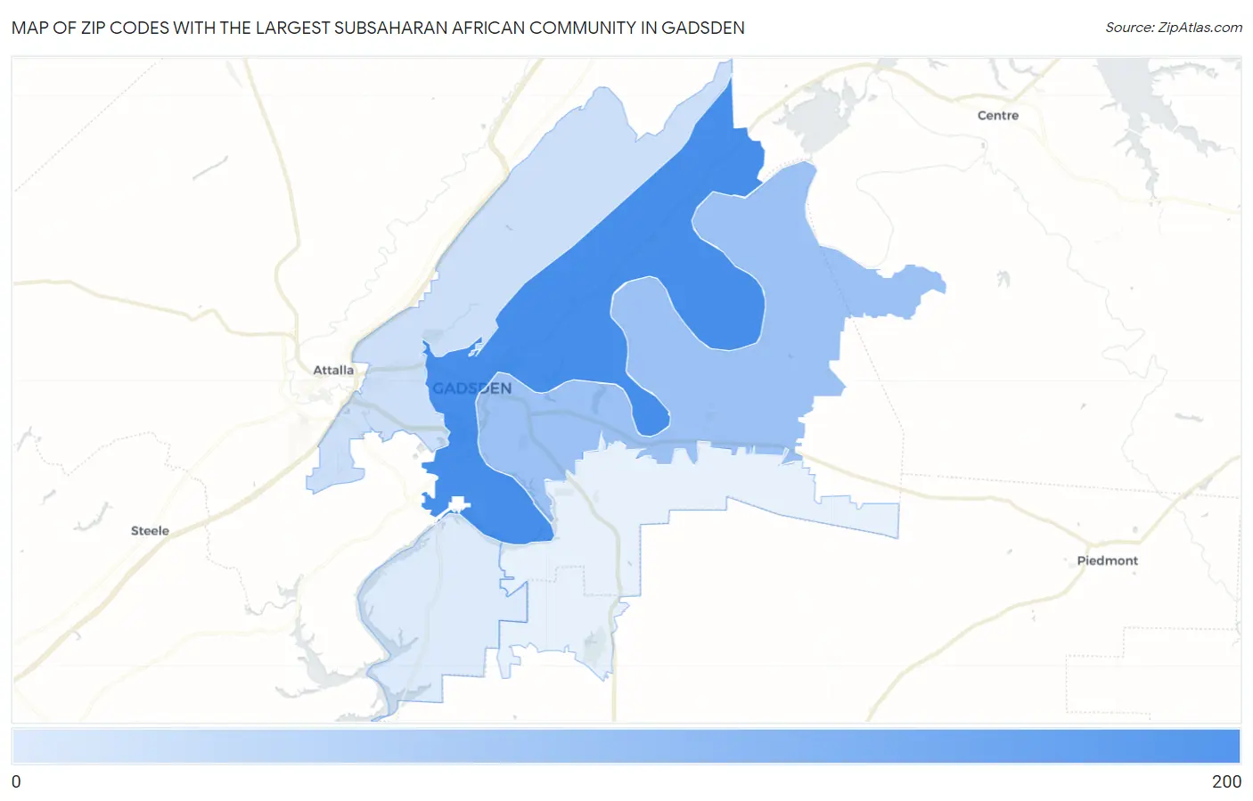 Zip Codes with the Largest Subsaharan African Community in Gadsden Map
