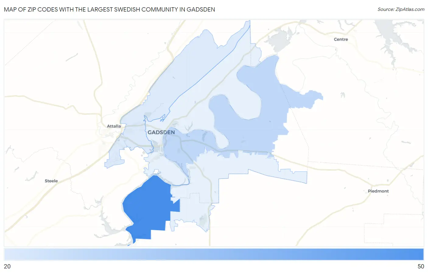 Zip Codes with the Largest Swedish Community in Gadsden Map