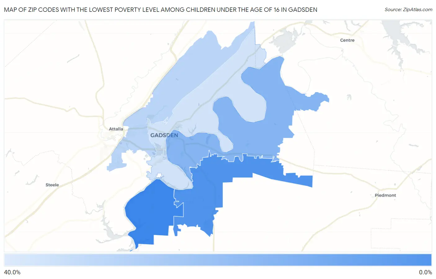 Zip Codes with the Lowest Poverty Level Among Children Under the Age of 16 in Gadsden Map