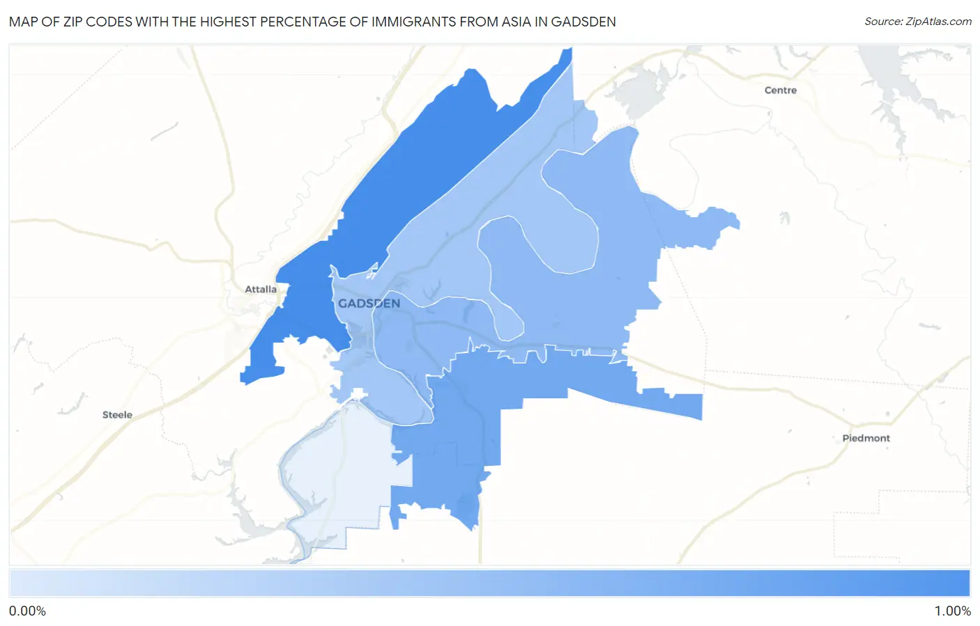 Zip Codes with the Highest Percentage of Immigrants from Asia in Gadsden Map