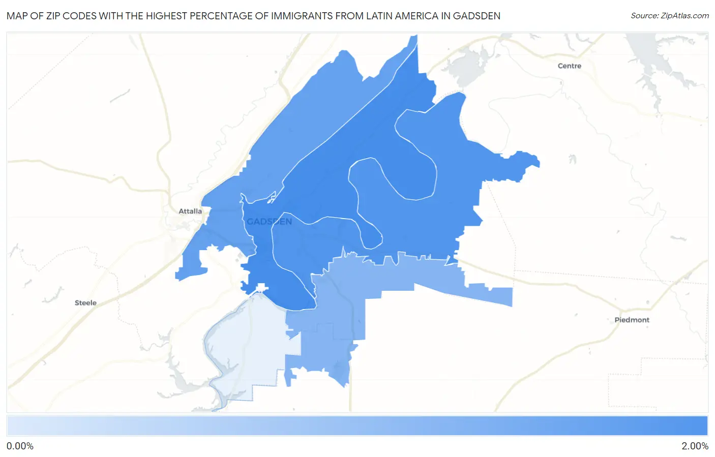 Zip Codes with the Highest Percentage of Immigrants from Latin America in Gadsden Map