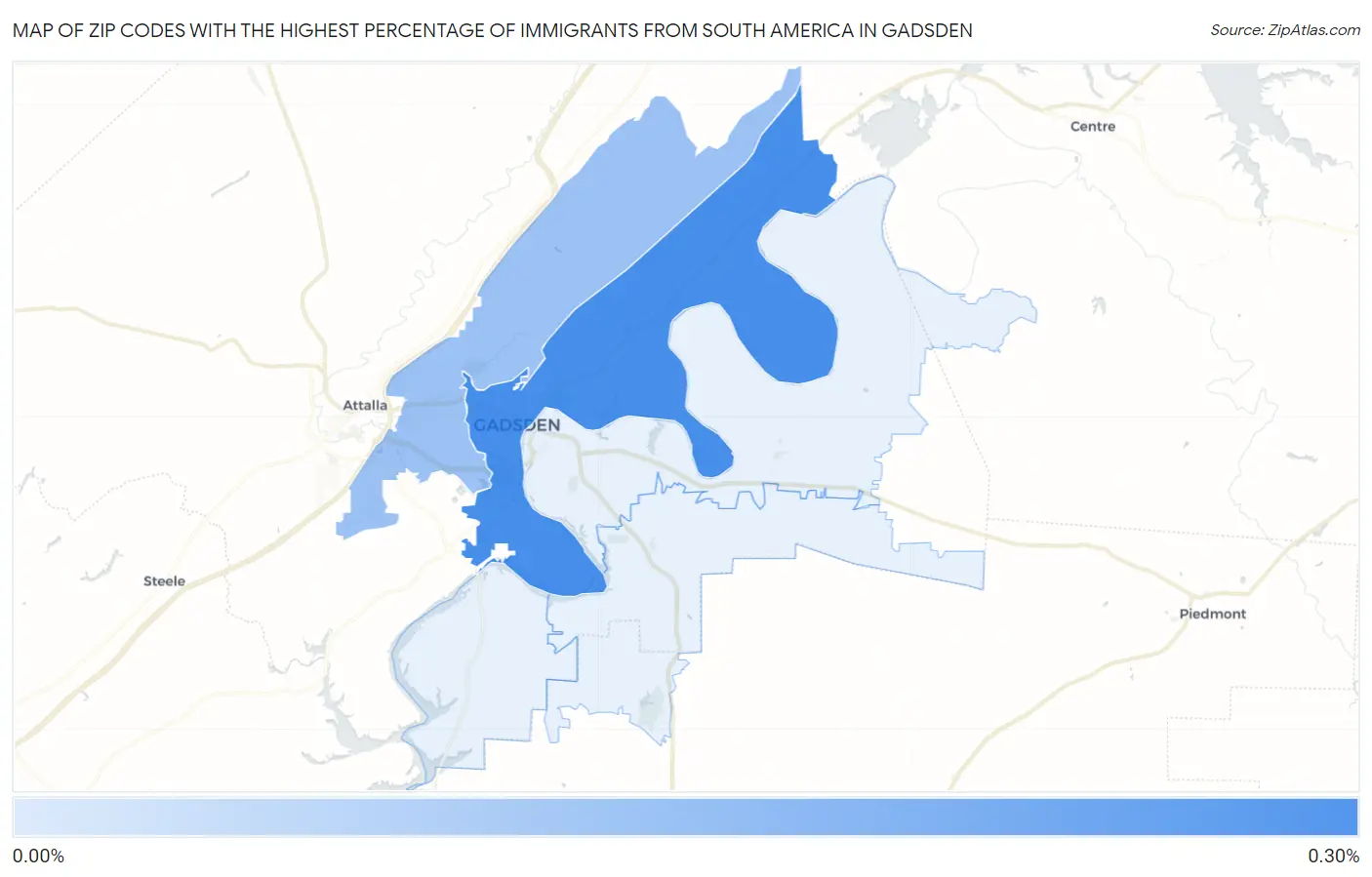 Zip Codes with the Highest Percentage of Immigrants from South America in Gadsden Map