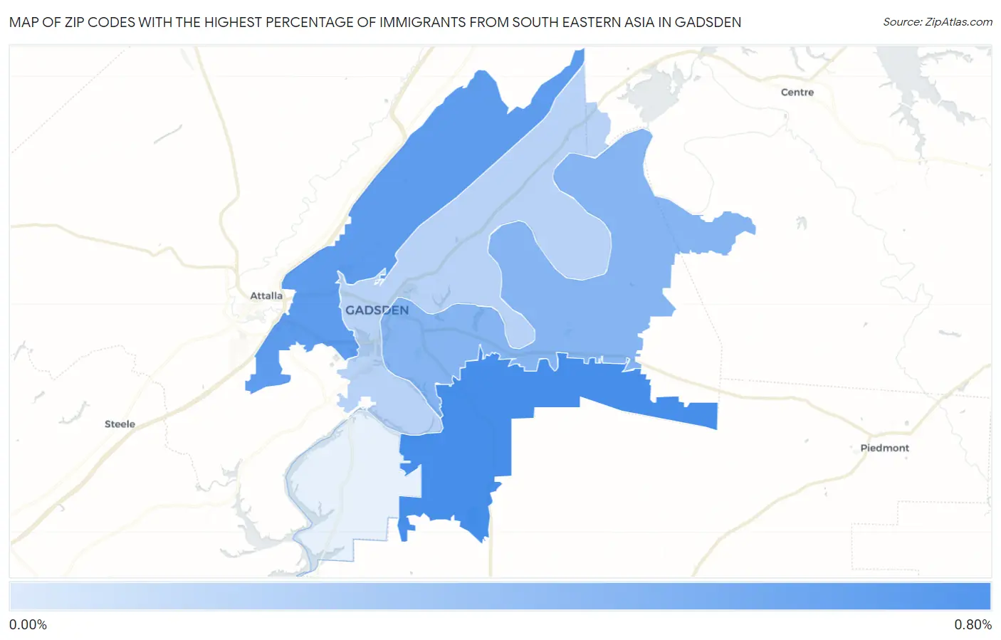 Zip Codes with the Highest Percentage of Immigrants from South Eastern Asia in Gadsden Map