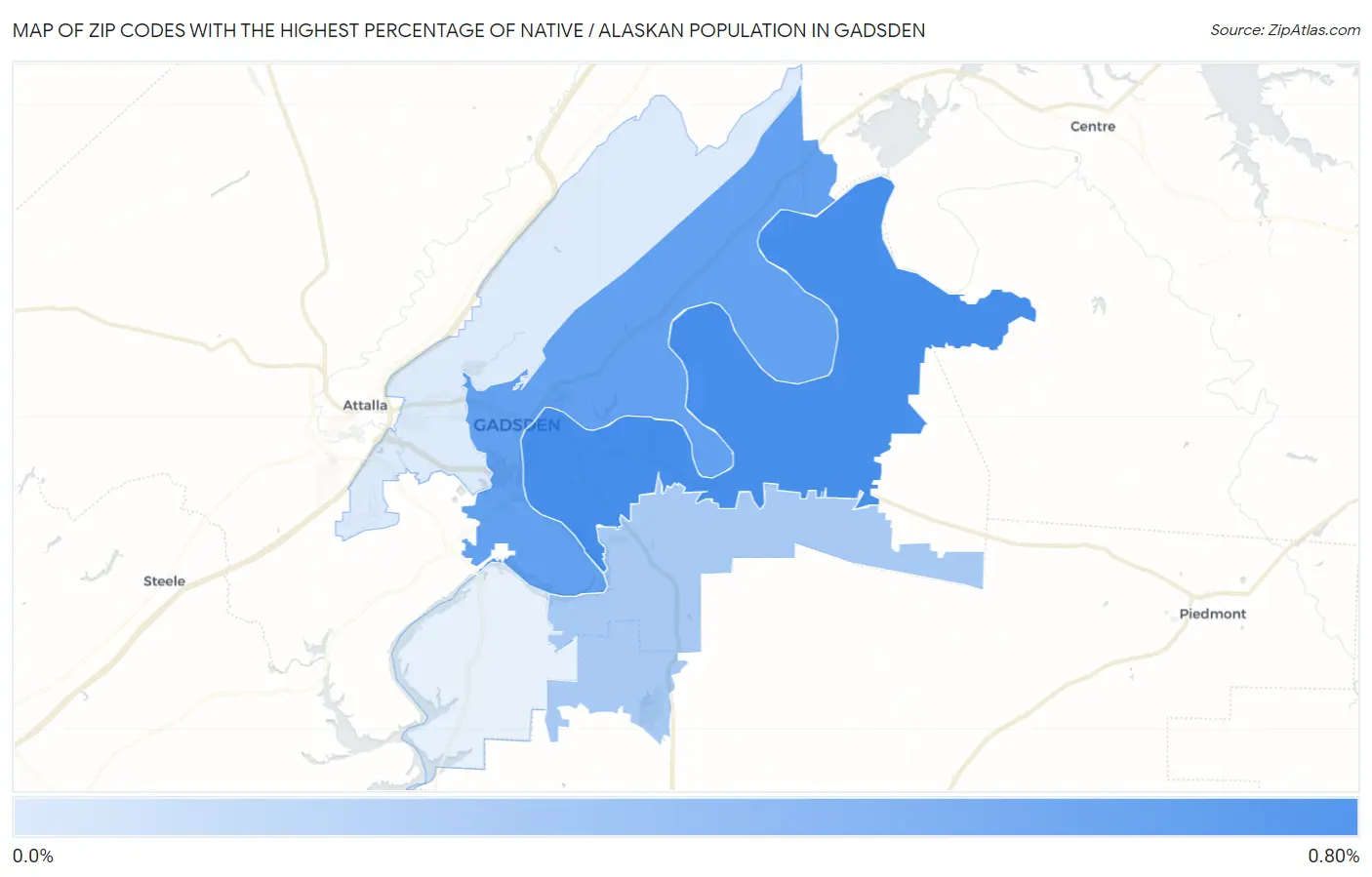 Zip Codes with the Highest Percentage of Native / Alaskan Population in Gadsden Map