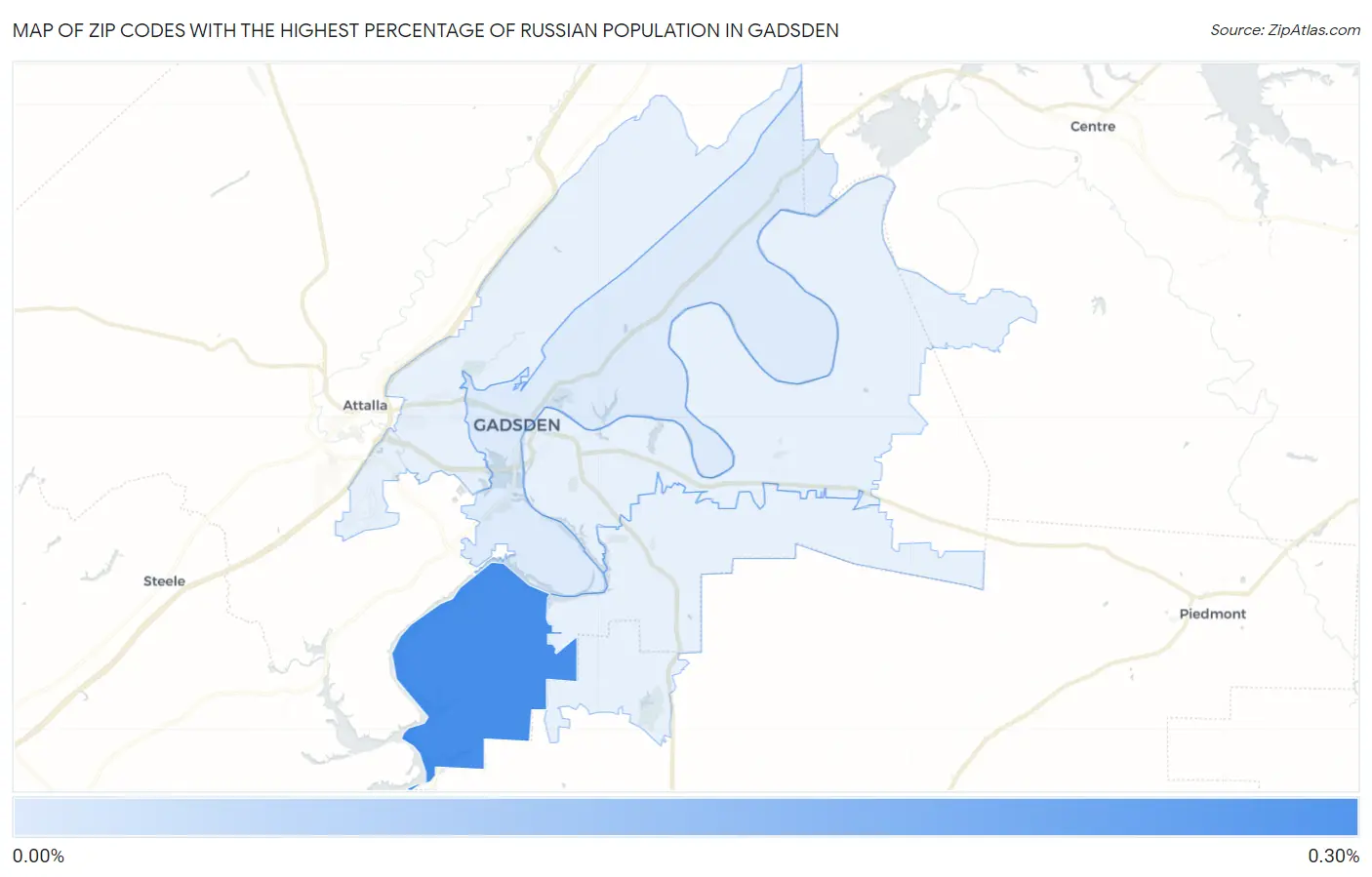 Zip Codes with the Highest Percentage of Russian Population in Gadsden Map