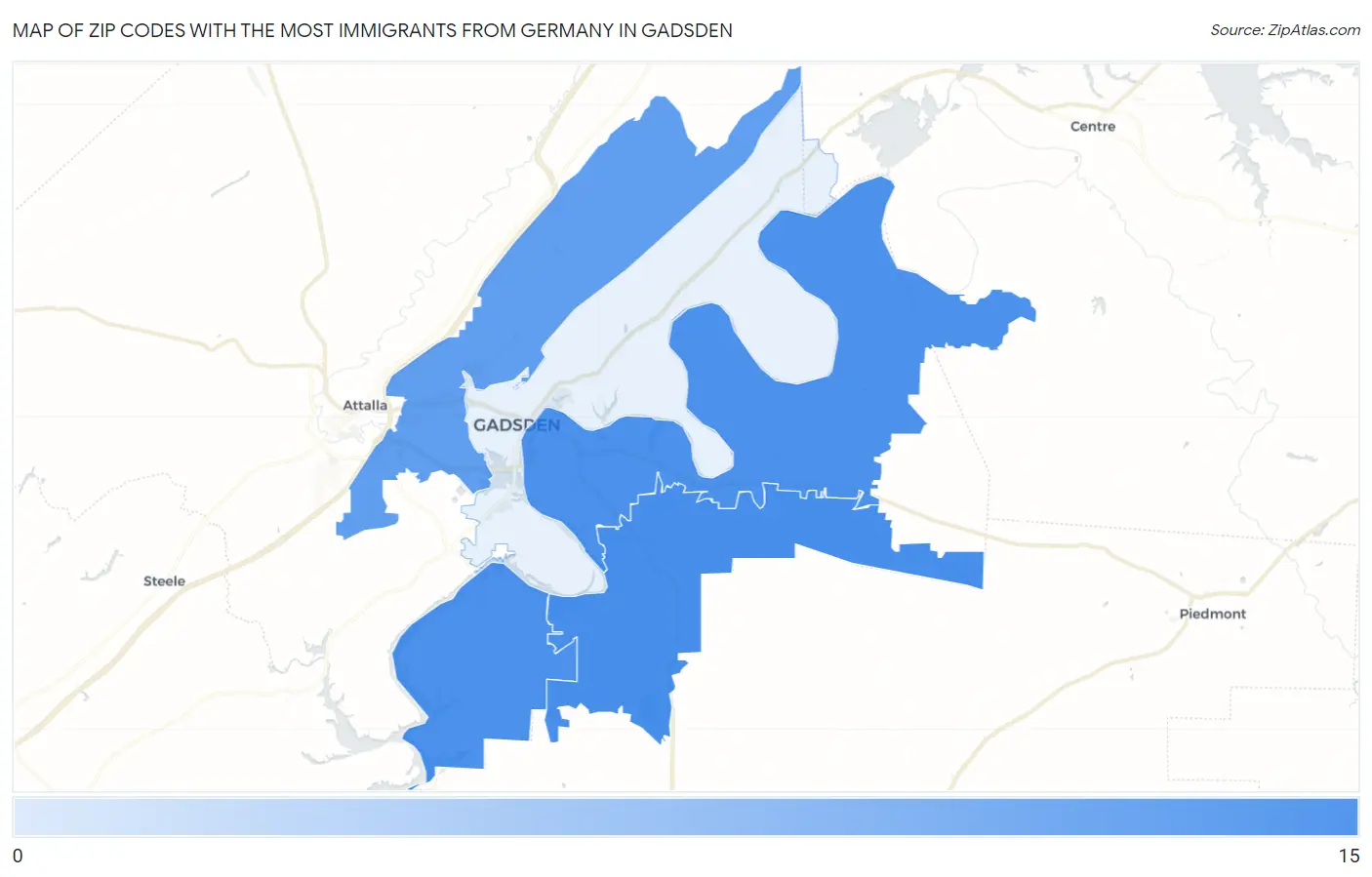 Zip Codes with the Most Immigrants from Germany in Gadsden Map