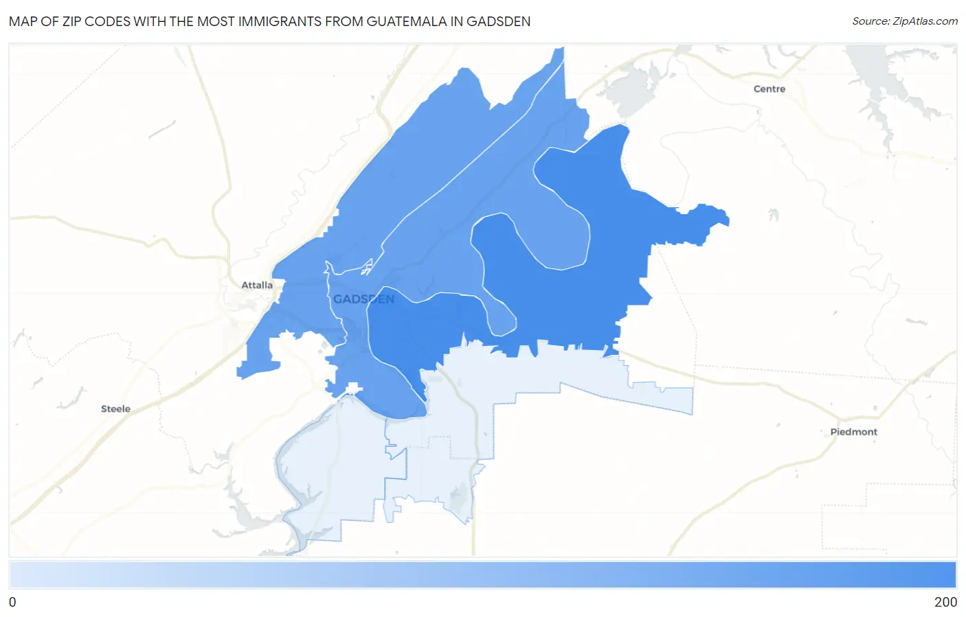 Zip Codes with the Most Immigrants from Guatemala in Gadsden Map