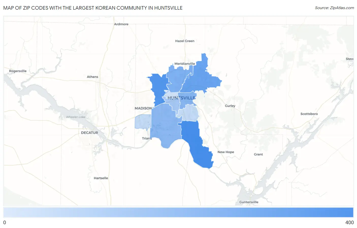 Zip Codes with the Largest Korean Community in Huntsville Map