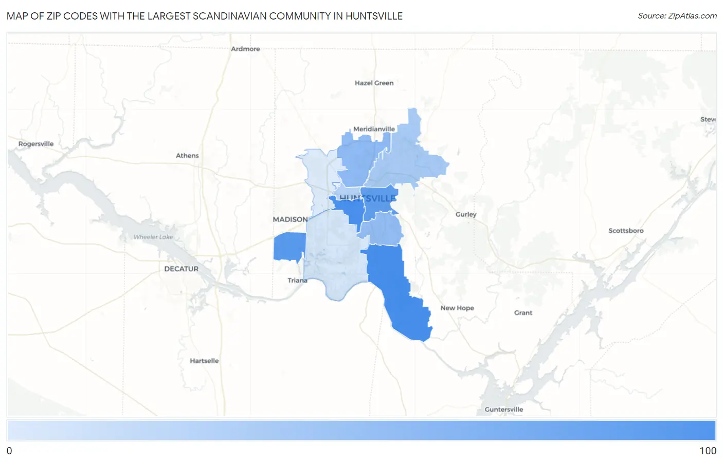 Zip Codes with the Largest Scandinavian Community in Huntsville Map