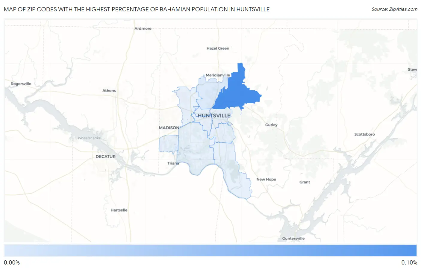 Zip Codes with the Highest Percentage of Bahamian Population in Huntsville Map