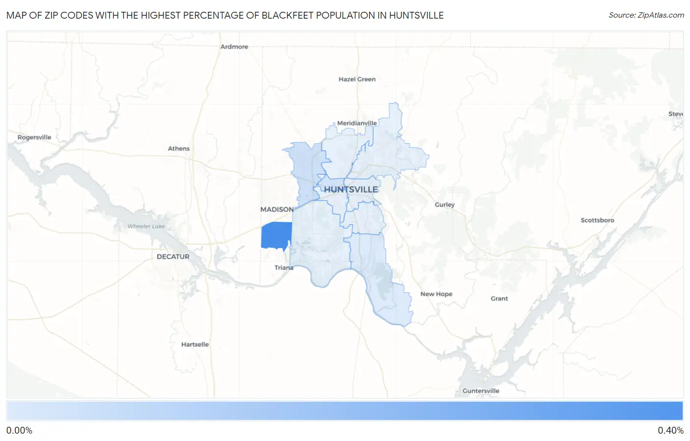 Zip Codes with the Highest Percentage of Blackfeet Population in Huntsville Map