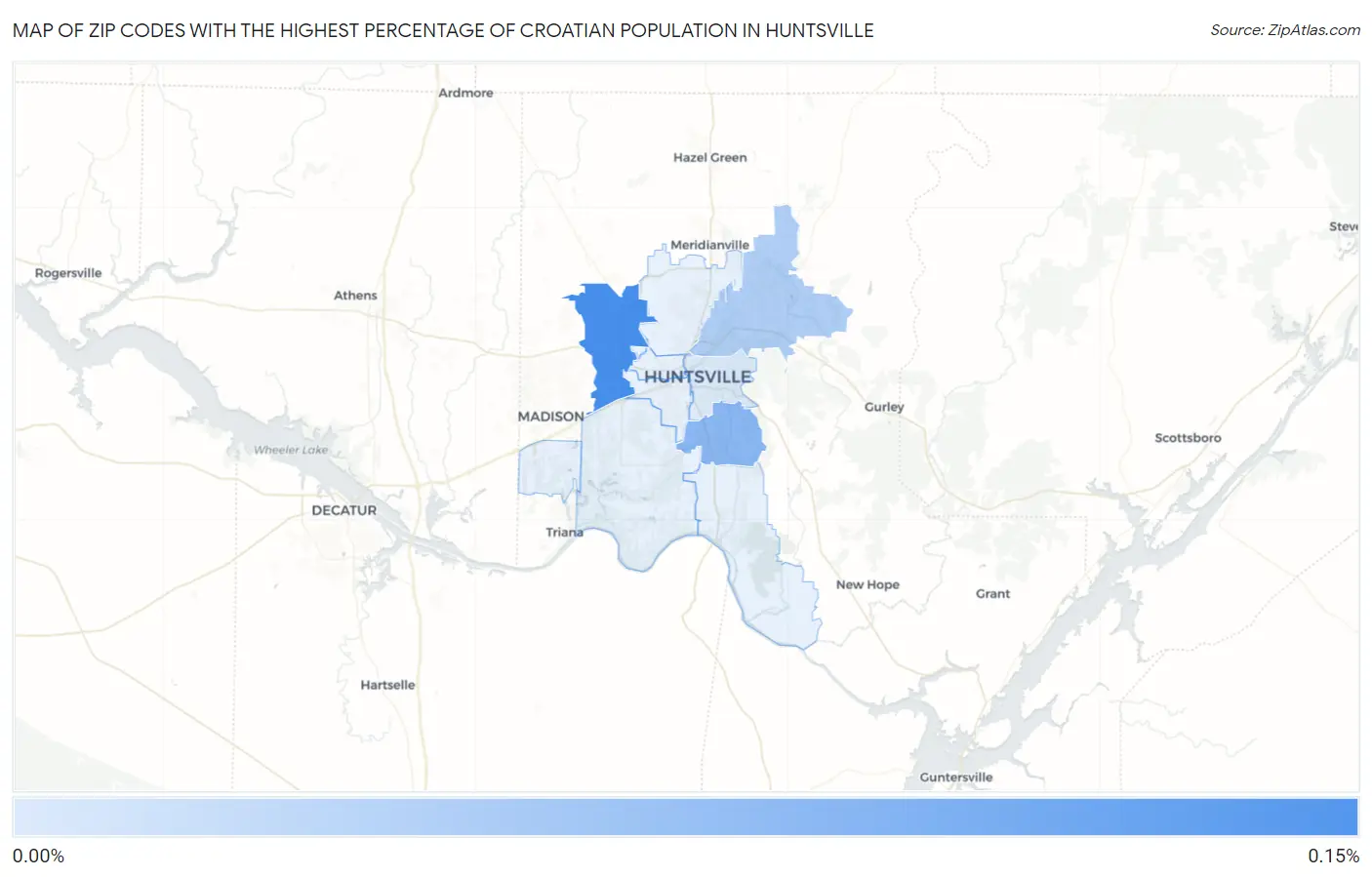 Zip Codes with the Highest Percentage of Croatian Population in Huntsville Map