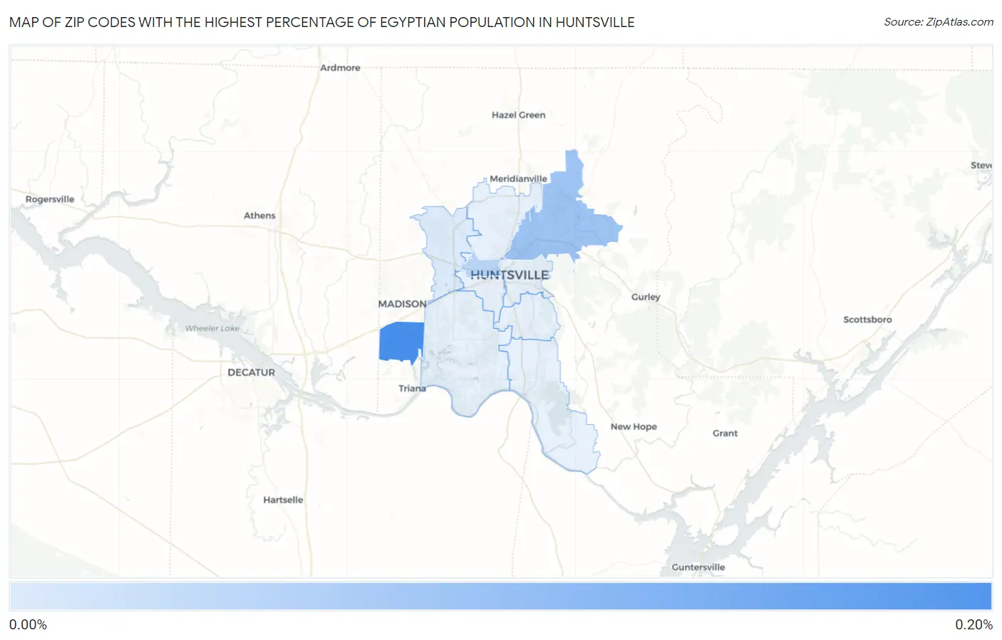 Zip Codes with the Highest Percentage of Egyptian Population in Huntsville Map