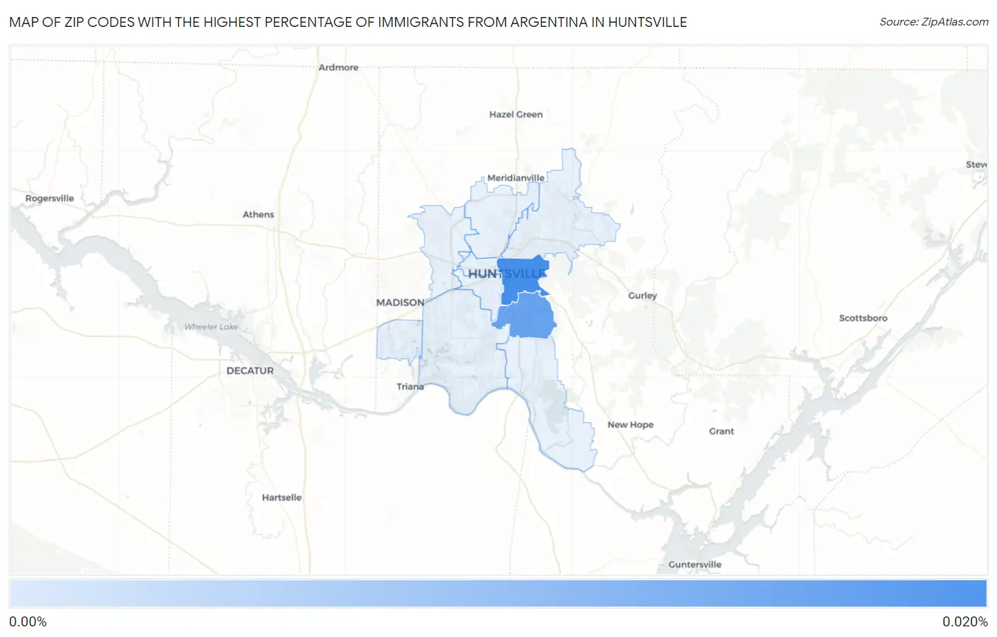 Zip Codes with the Highest Percentage of Immigrants from Argentina in Huntsville Map
