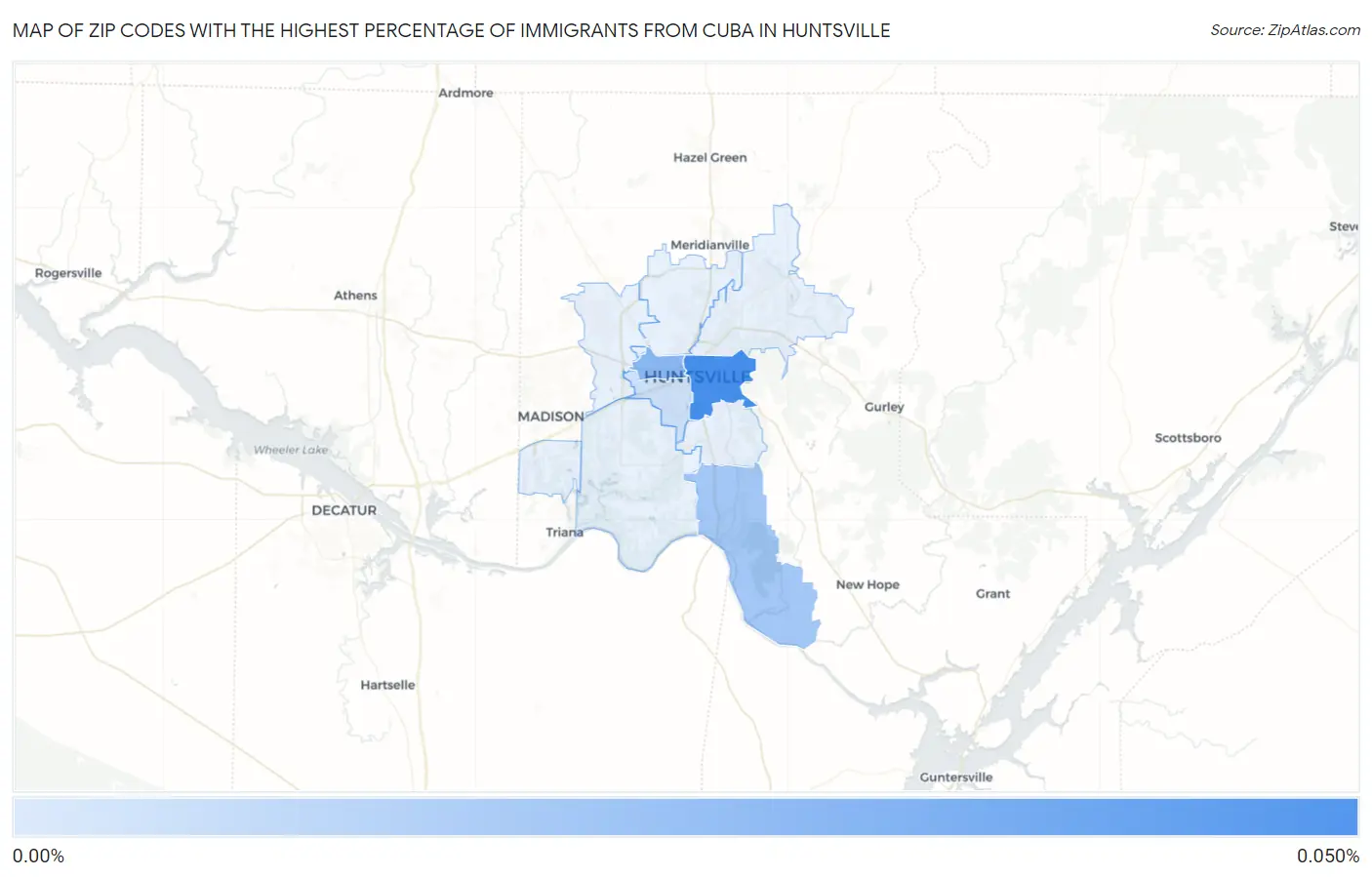 Zip Codes with the Highest Percentage of Immigrants from Cuba in Huntsville Map