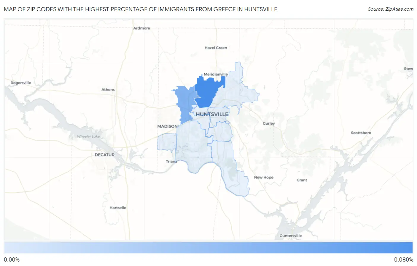 Zip Codes with the Highest Percentage of Immigrants from Greece in Huntsville Map