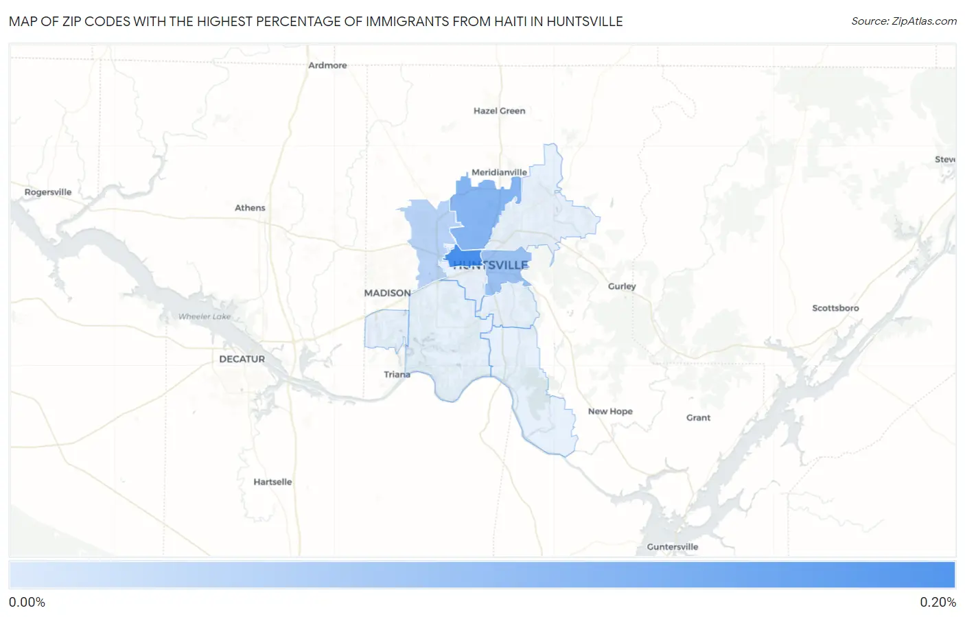 Zip Codes with the Highest Percentage of Immigrants from Haiti in Huntsville Map