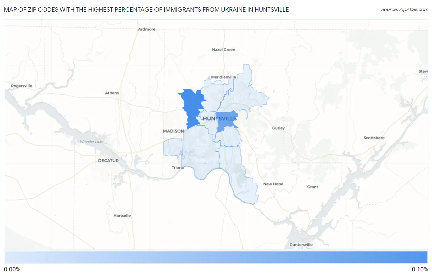 Zip Codes with the Highest Percentage of Immigrants from Ukraine in Huntsville Map