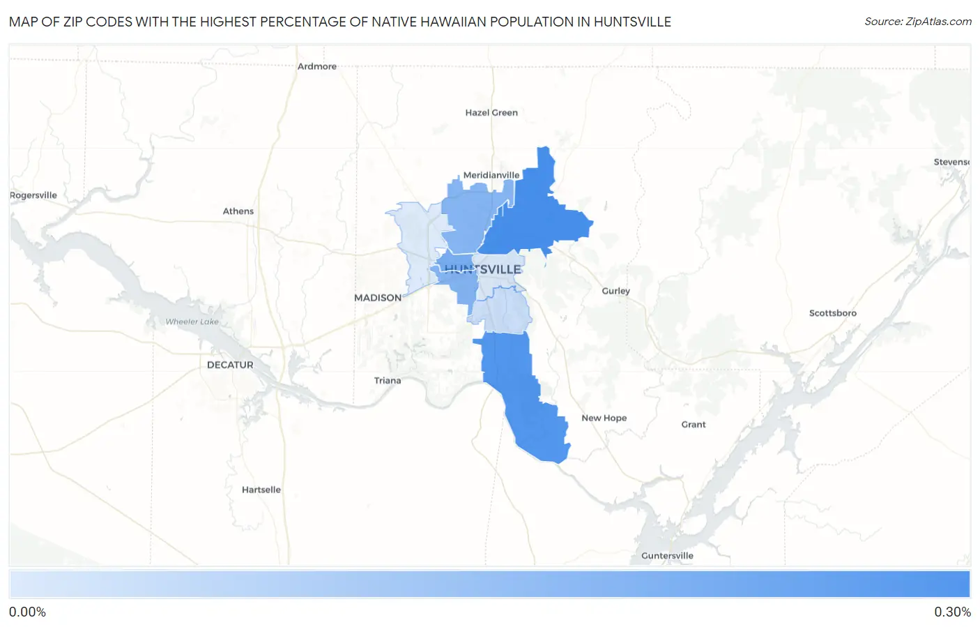 Zip Codes with the Highest Percentage of Native Hawaiian Population in Huntsville Map