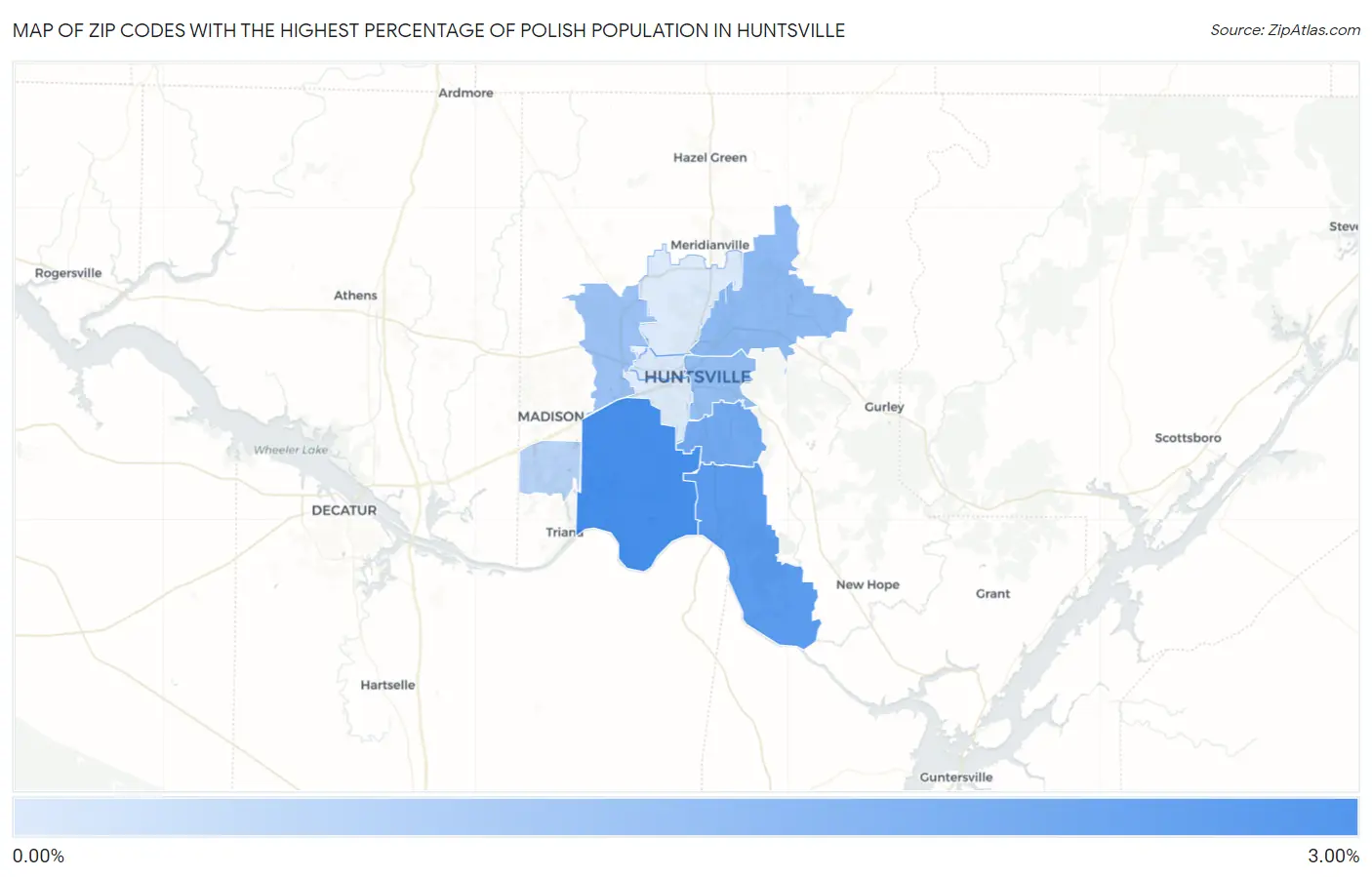 Zip Codes with the Highest Percentage of Polish Population in Huntsville Map