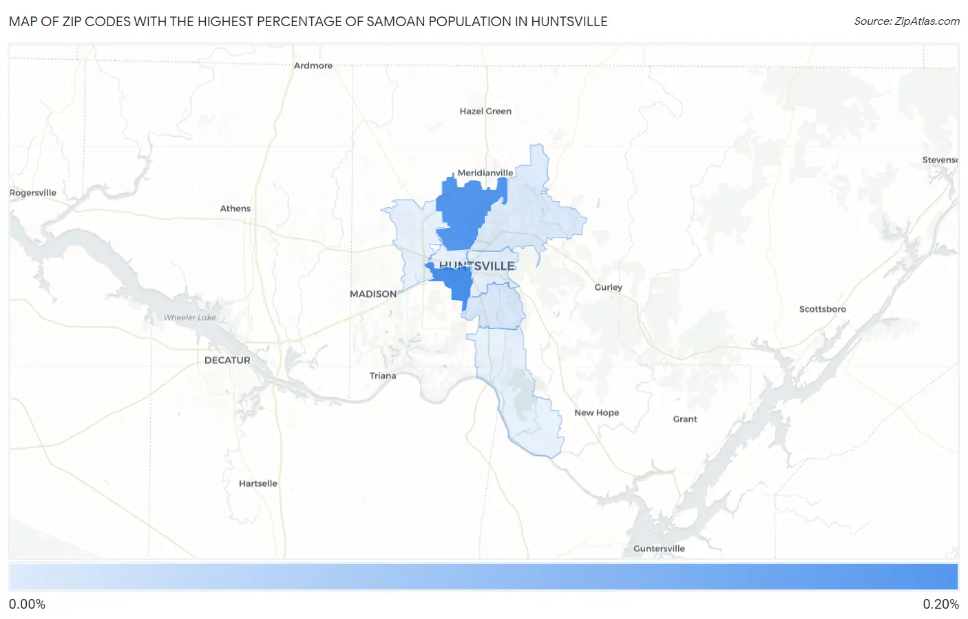 Zip Codes with the Highest Percentage of Samoan Population in Huntsville Map