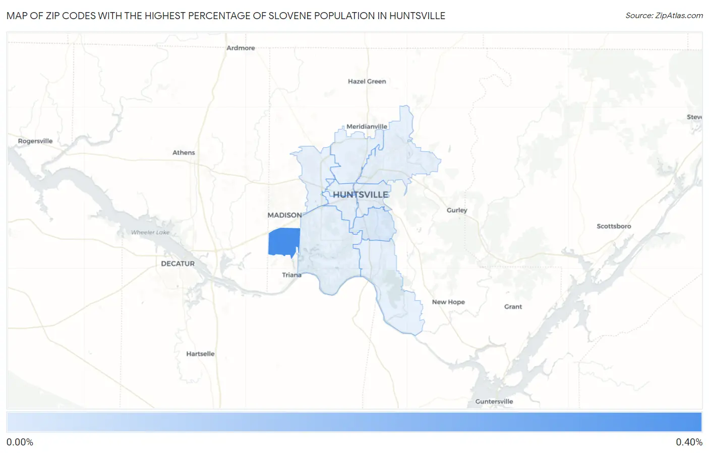 Zip Codes with the Highest Percentage of Slovene Population in Huntsville Map