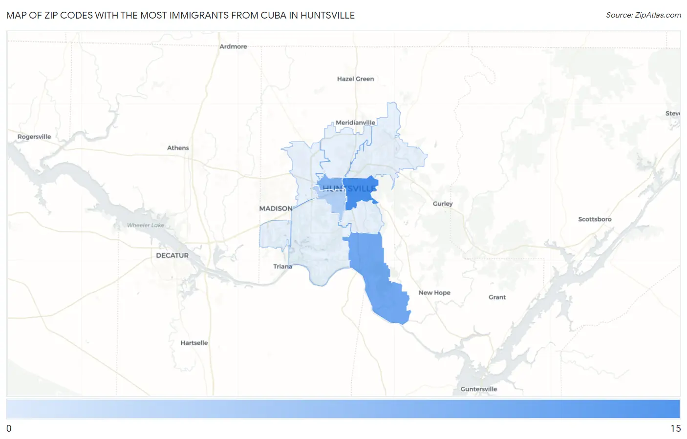 Zip Codes with the Most Immigrants from Cuba in Huntsville Map