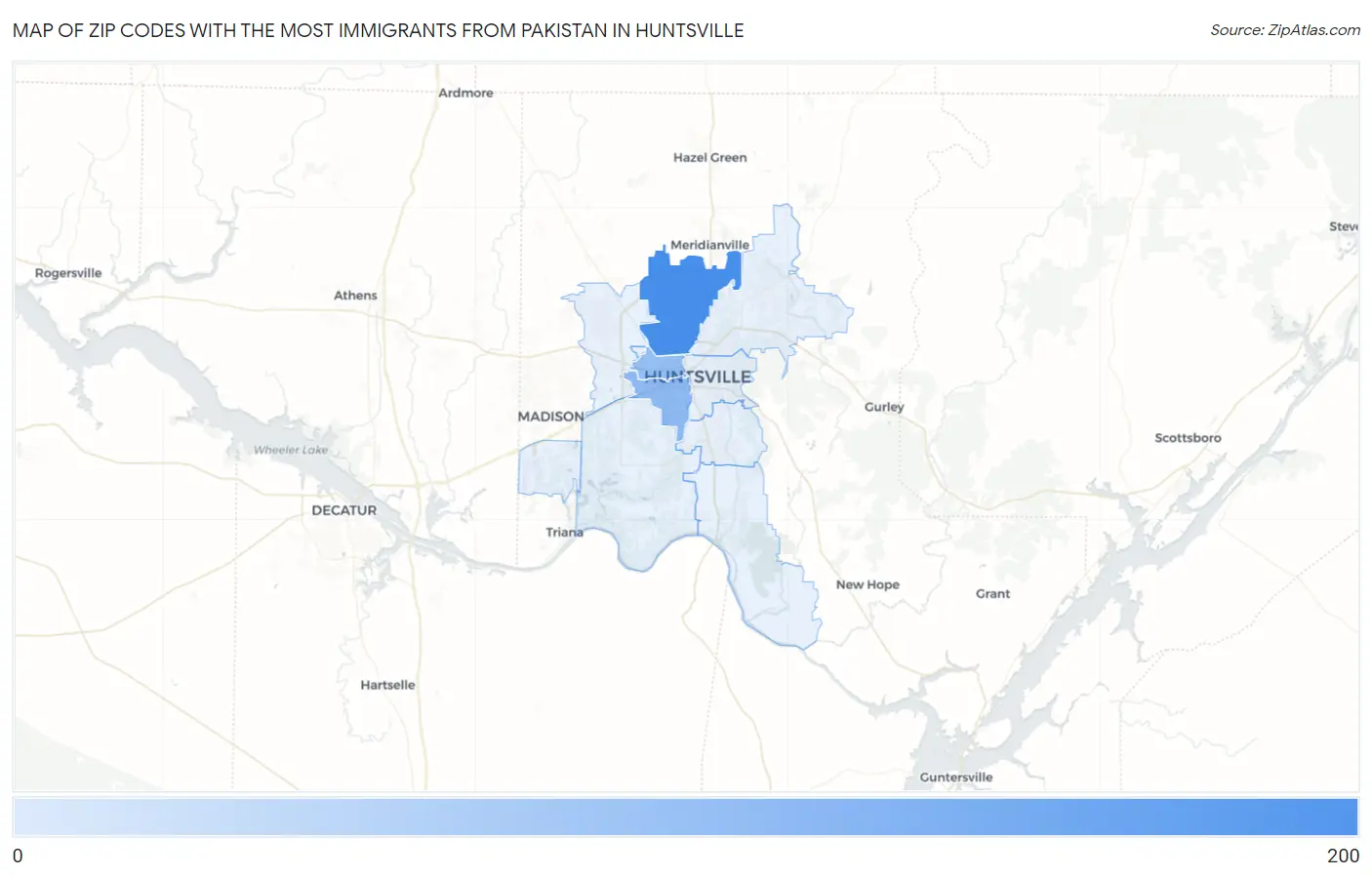 Zip Codes with the Most Immigrants from Pakistan in Huntsville Map