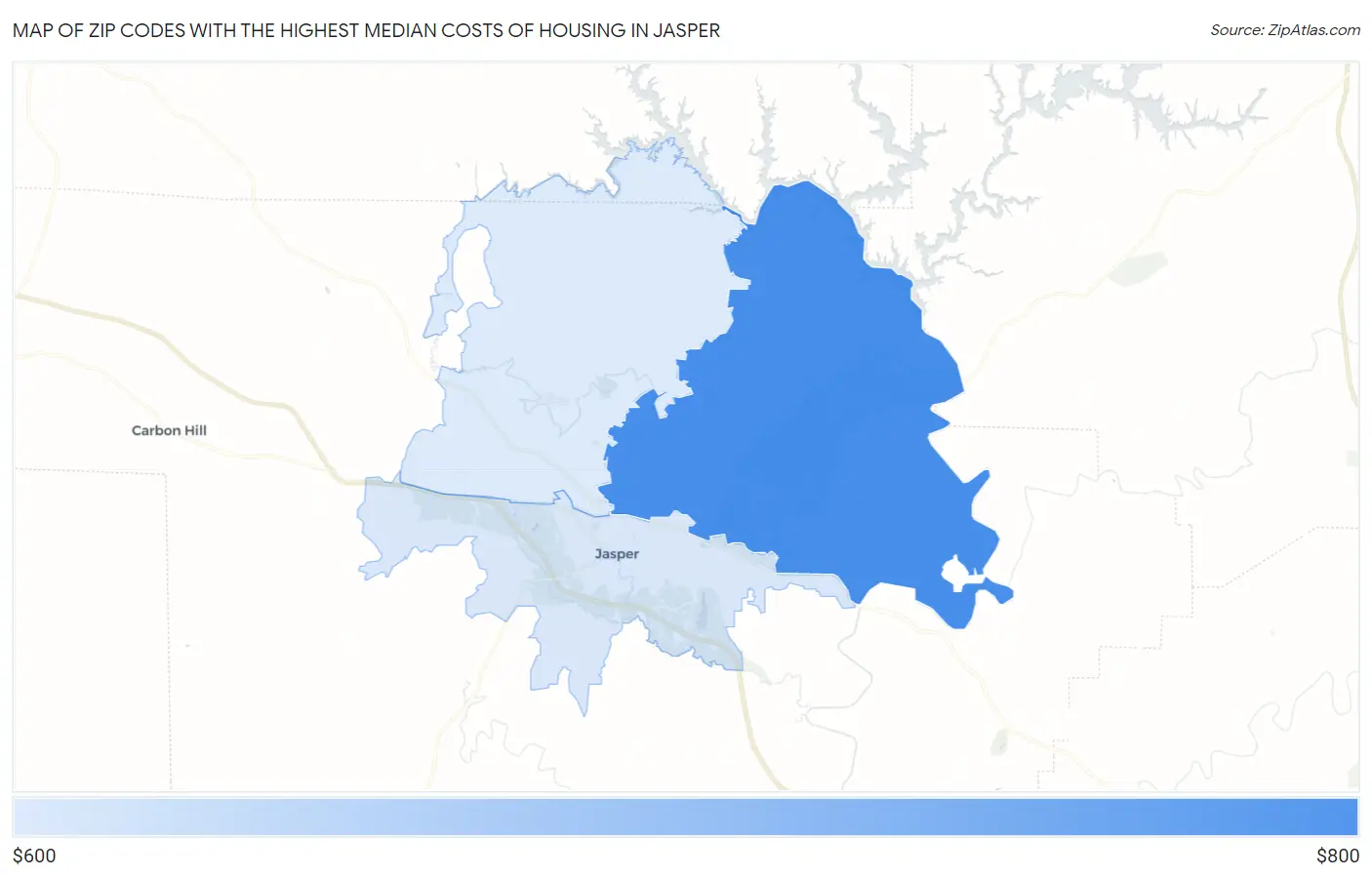 Zip Codes with the Highest Median Costs of Housing in Jasper Map