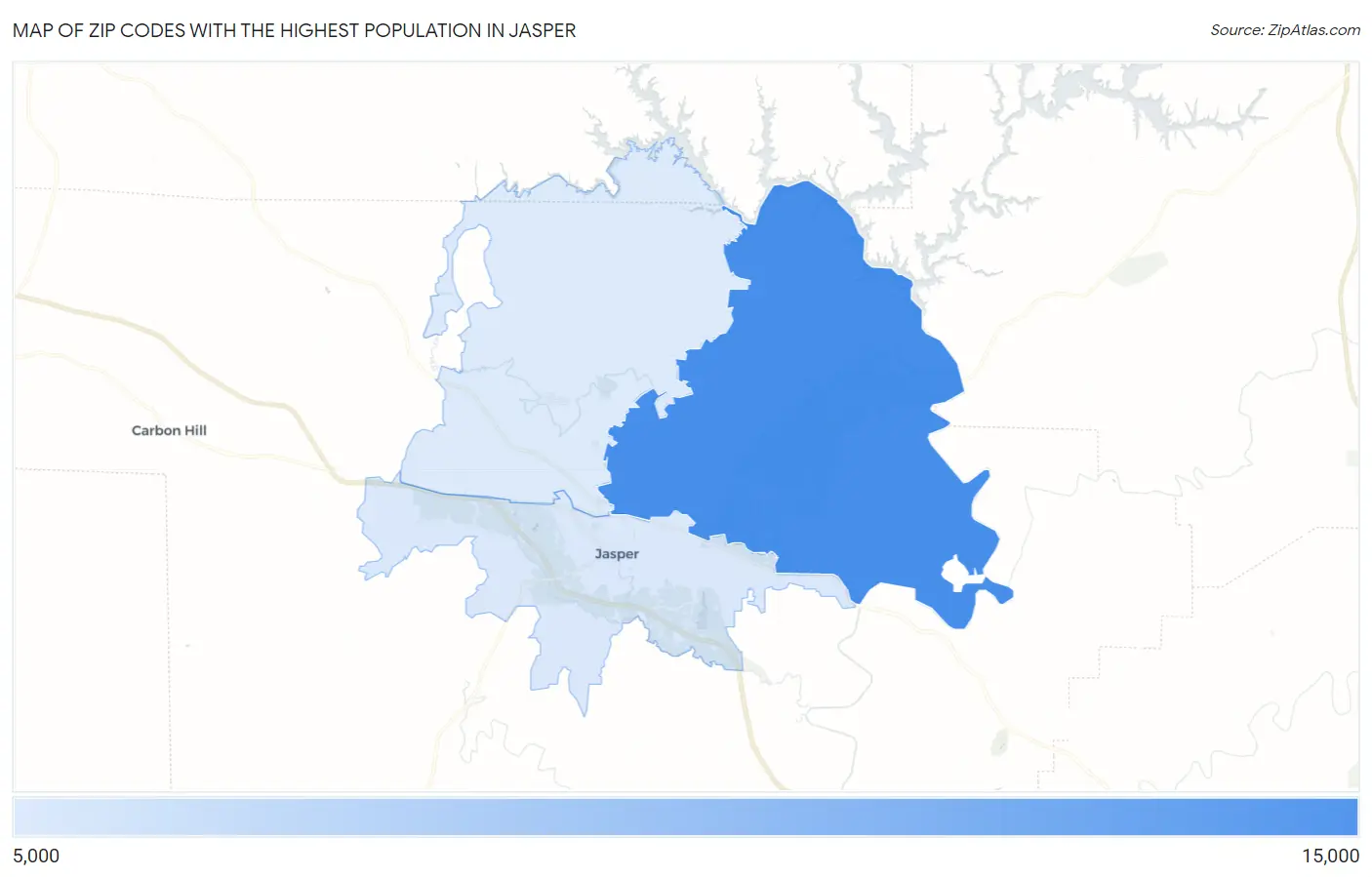 Zip Codes with the Highest Population in Jasper Map