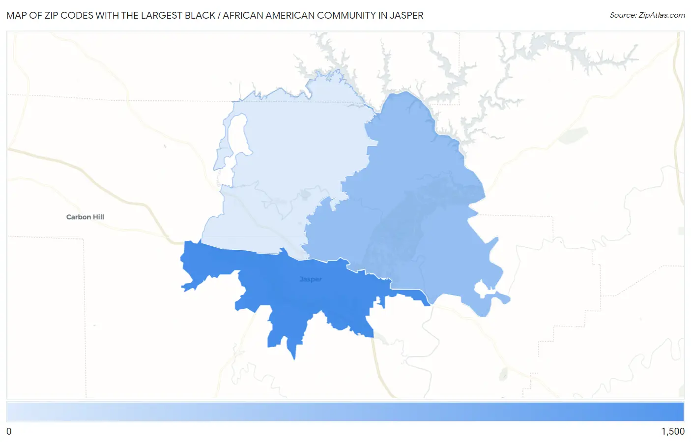 Zip Codes with the Largest Black / African American Community in Jasper Map