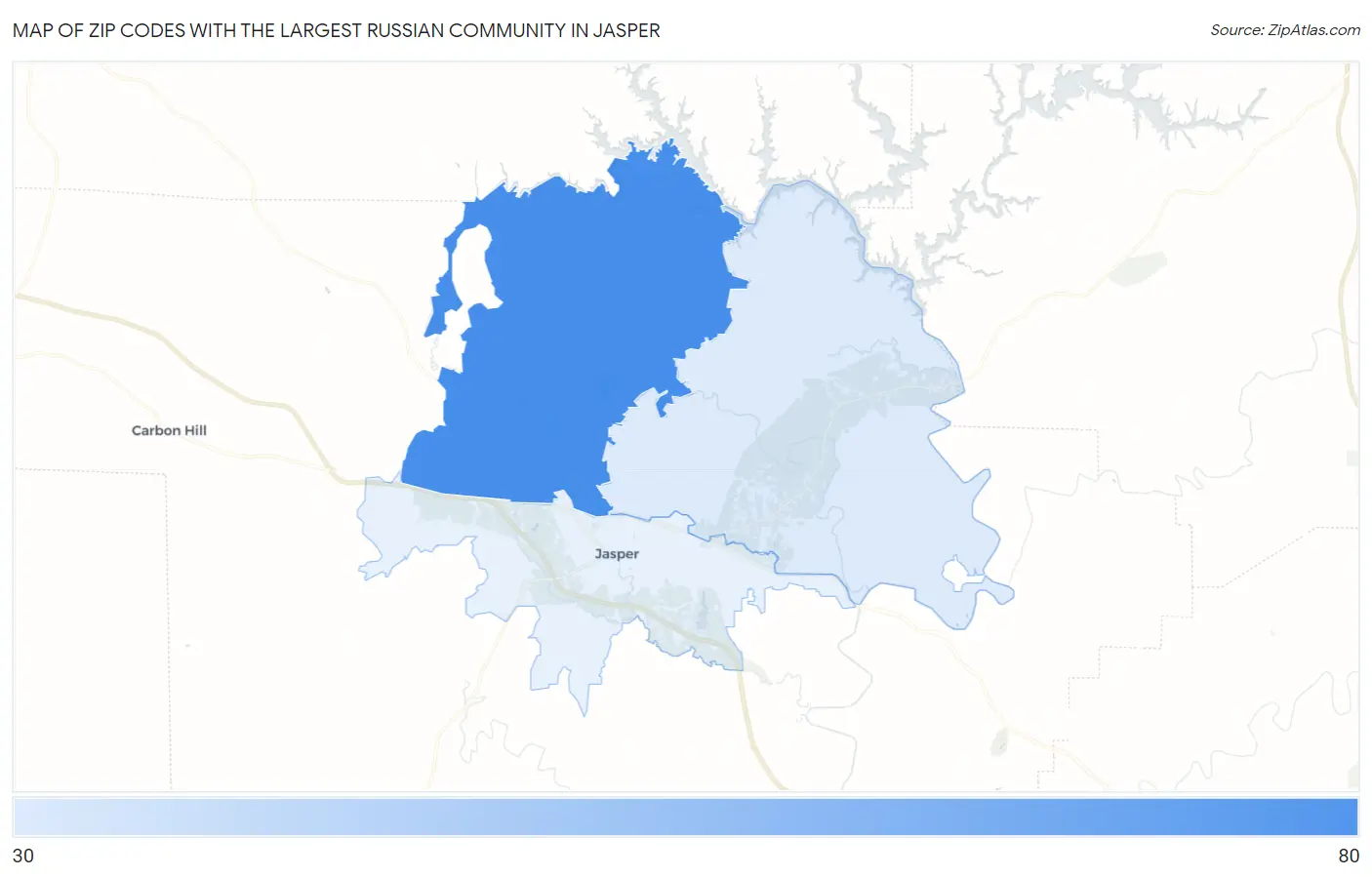 Zip Codes with the Largest Russian Community in Jasper Map