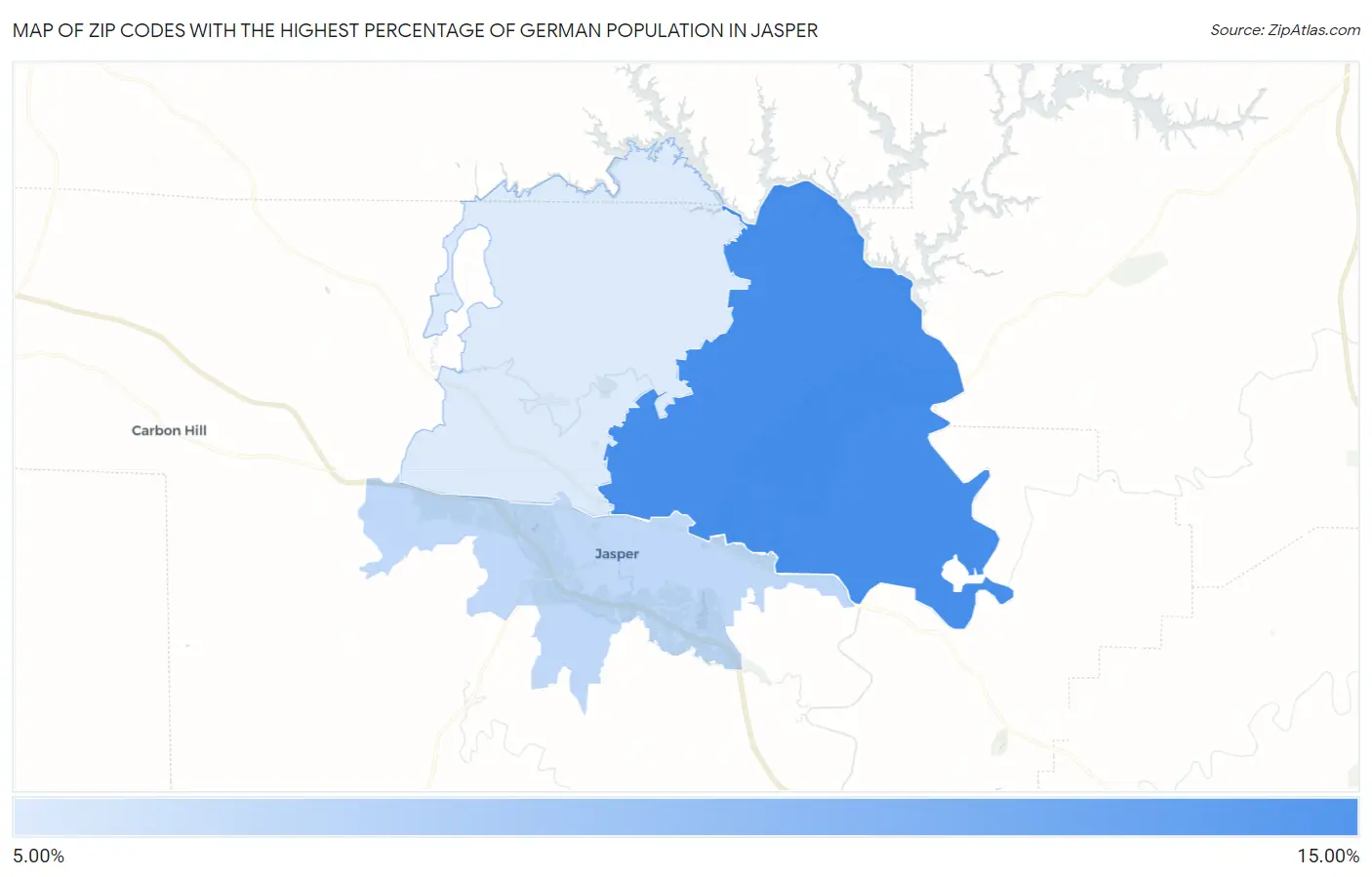 Zip Codes with the Highest Percentage of German Population in Jasper Map