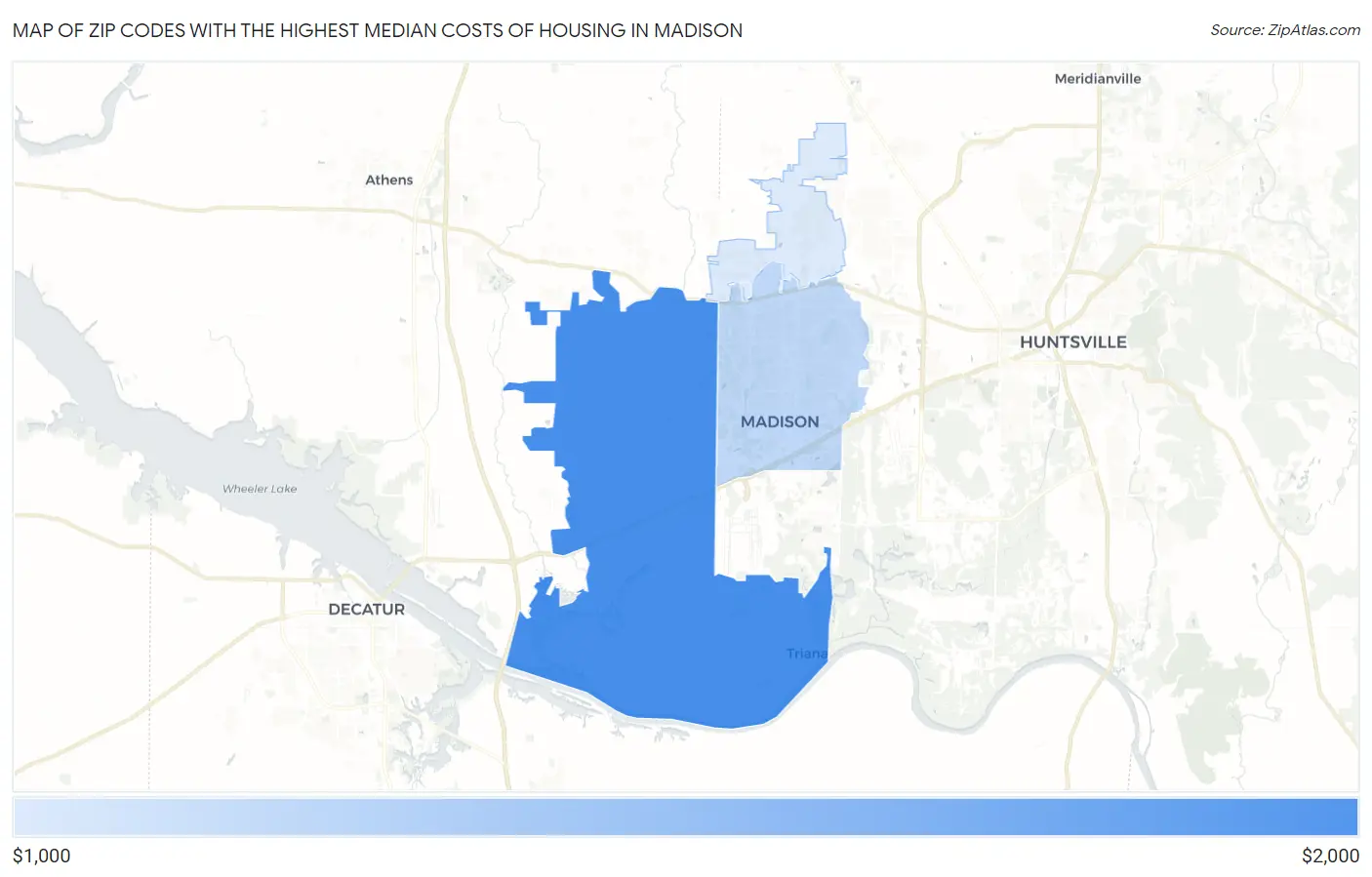 Zip Codes with the Highest Median Costs of Housing in Madison Map