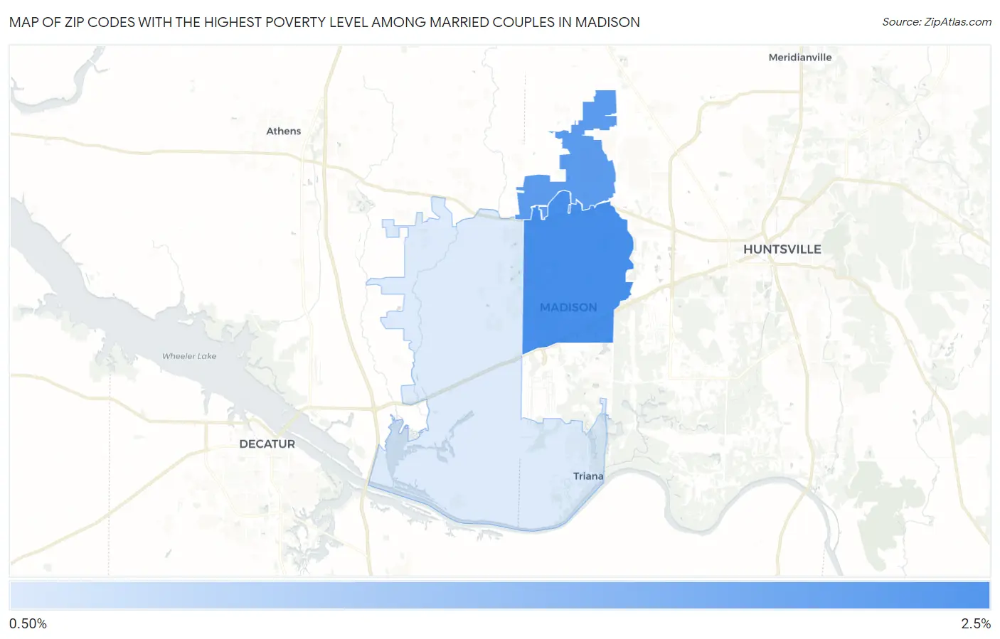Zip Codes with the Highest Poverty Level Among Married Couples in Madison Map
