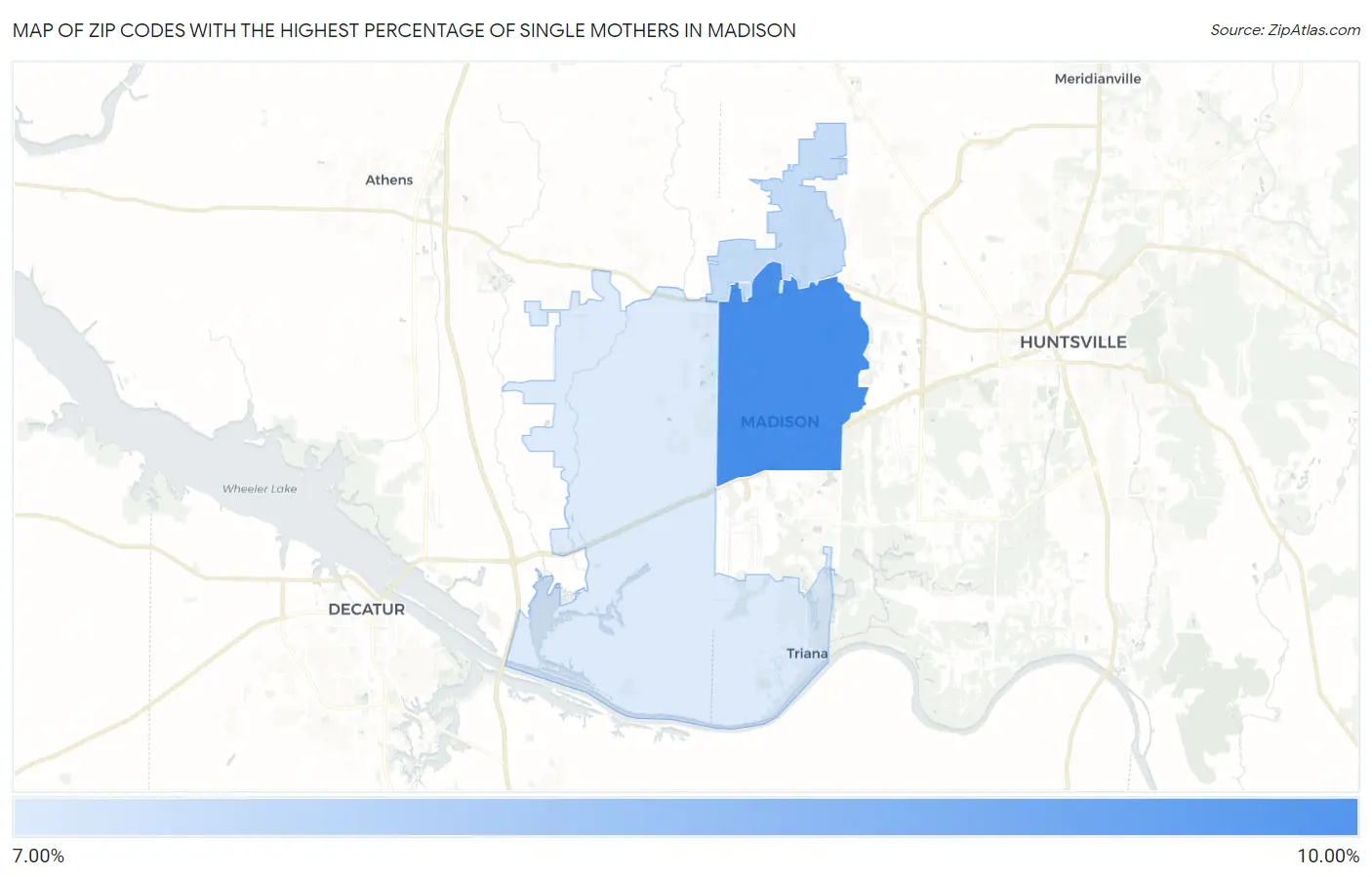 Zip Codes with the Highest Percentage of Single Mothers in Madison Map
